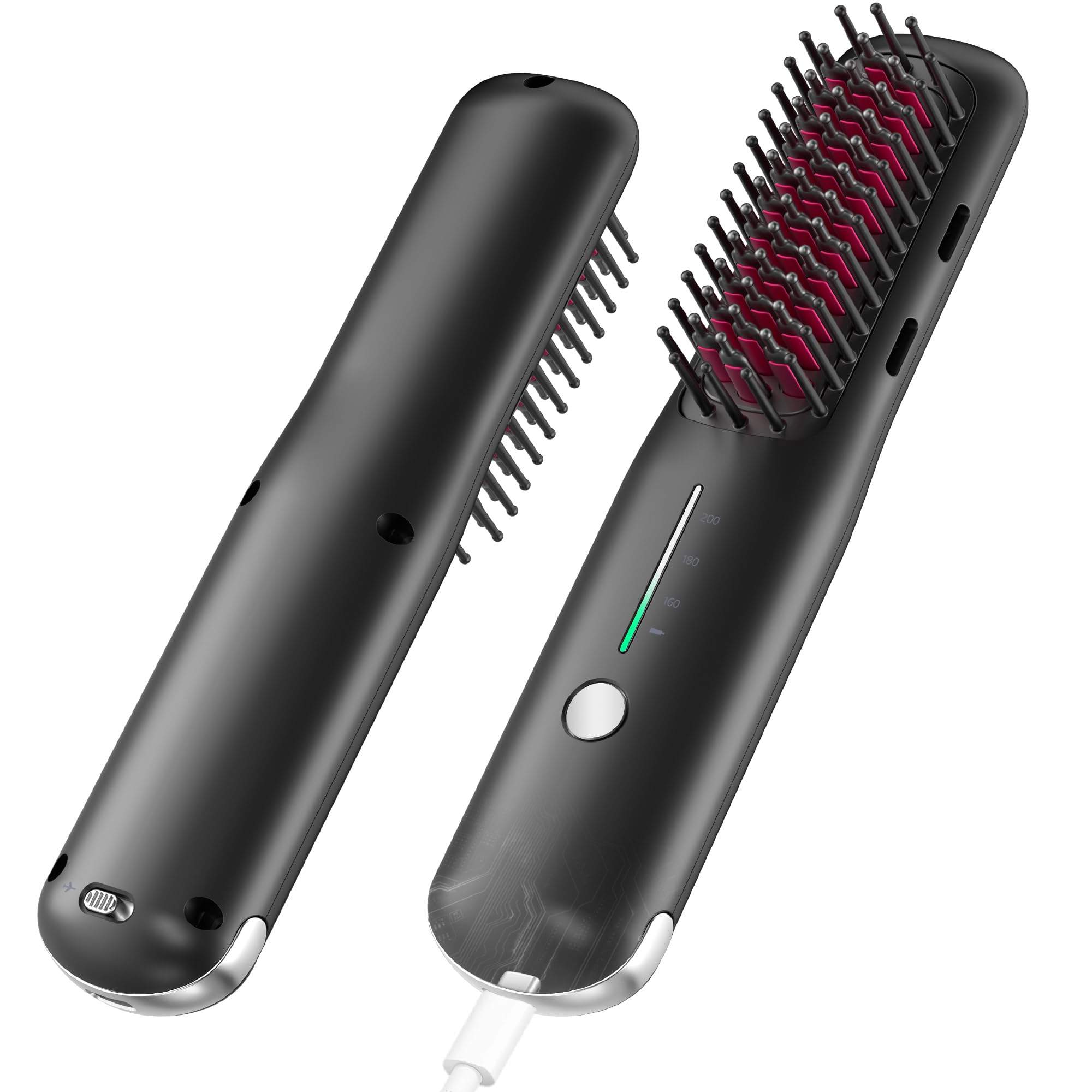 Porta Cordless Hair Straightener Brush, NOVUS Portable Straightening Brush for Travel, Mini Ionic Hot Comb Straightener for Wome