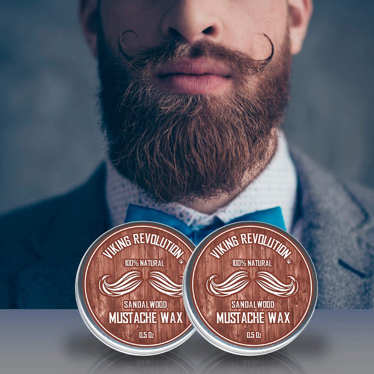 Viking Revolution Mustache Wax 2 Pack - Beard & Moustache Wax For Men - Strong Hold Helps Train Tame & Style (Sandalwood, 2 Pack