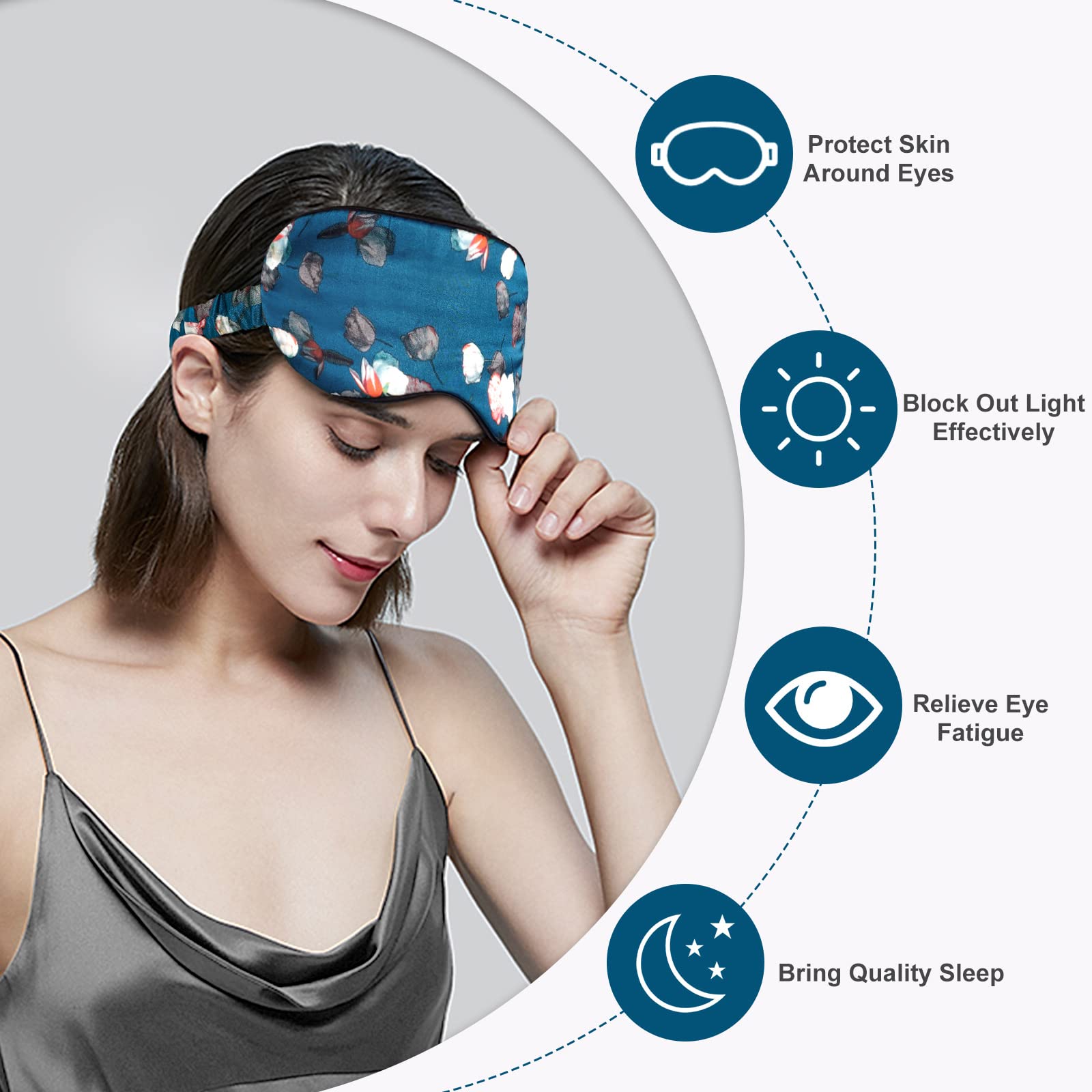 Olesilk 100% Natural Mulberry Silk Sleep Eye Mask Block Out Light, Fashion Printed Eye Mask Blindfold For Women Men Full Night S