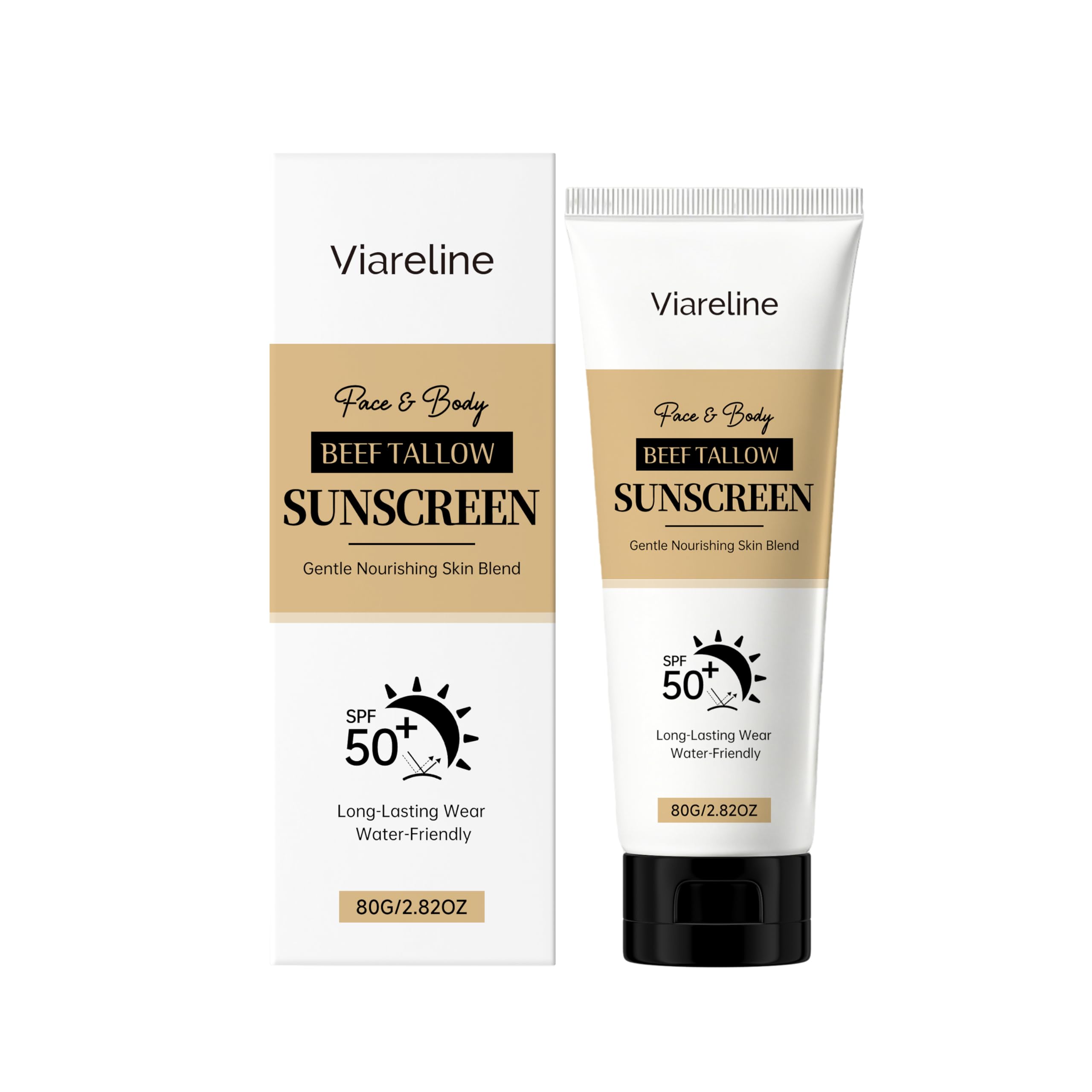 Viareline Beef Tallow Sunscreen for Face & Body, SPF 50+, 80g