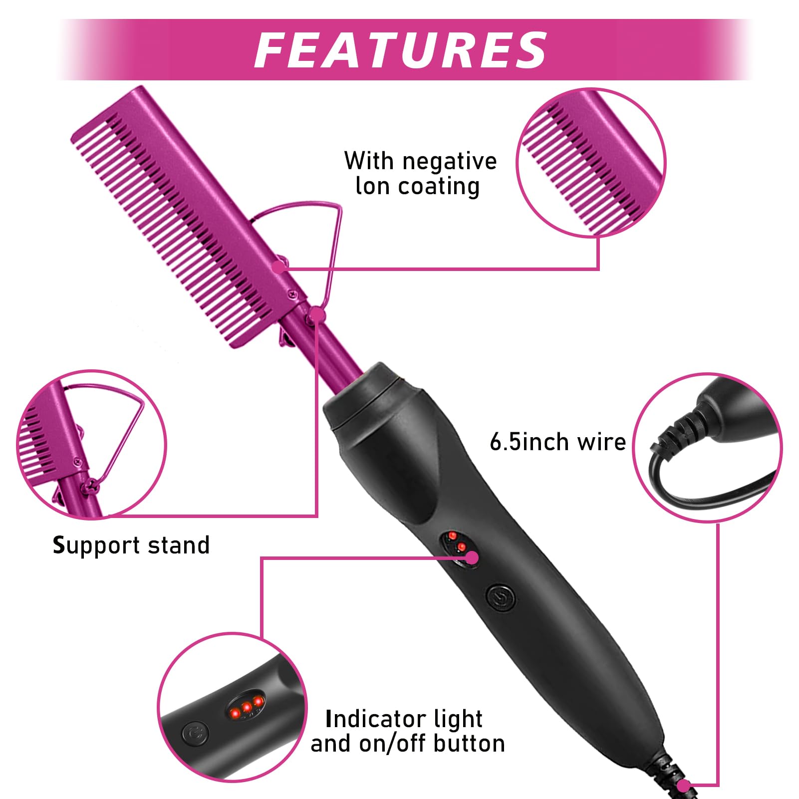 Goiple Hot Comb Straightener For Wigs And Natural Hair - Ceramic Electric Hair Straightening Comb, Curling Iron & Pressing Combs