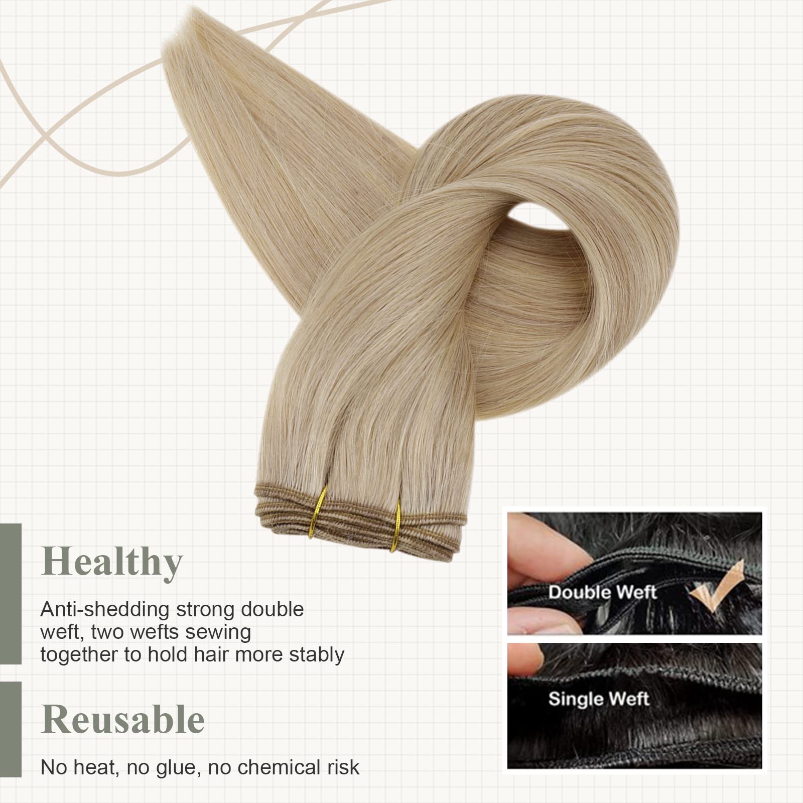 Fshine Ash Blonde Sew In Weft Hair Extensions 22 Inch 100G Dark Ash Blonde Highlighted With Golden Blonde Sew In Hair Extensions