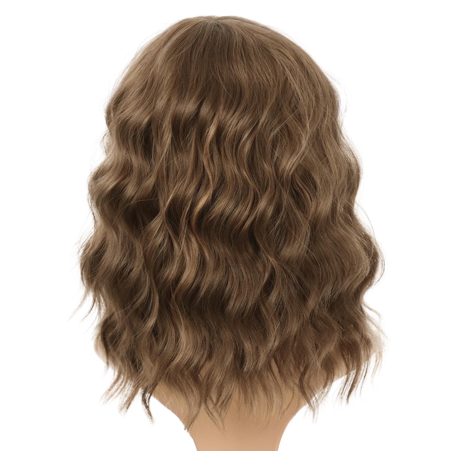 Aisi Hair Synthetic Wavy Curly Bob Wig With Bangs Brown Mix Caramel Blonde Wig Short Bob Wavy Hair Wigs For Women Synthetic Heat