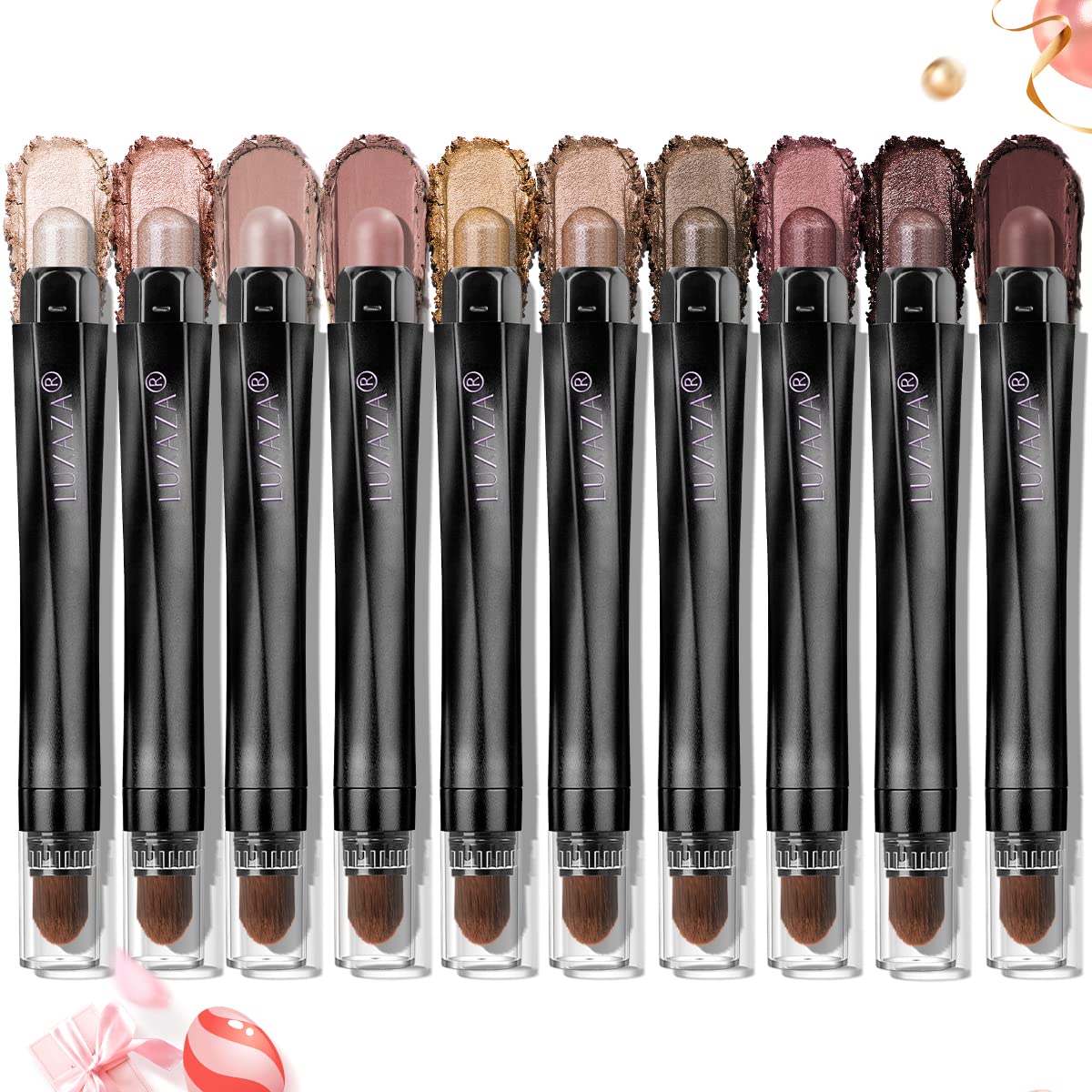 Luxaza 10Pcs Eyeshadow Stick,Shimmer And Matte Brown Metallic Eye Shadow Sticks Set,Cream Eyeshadow Pencil Crayon With Smudge-Pr