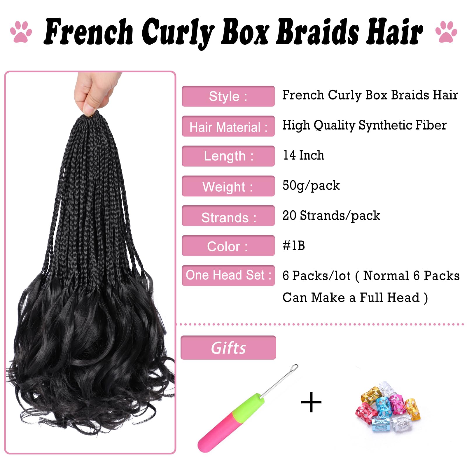 French Curl Crochet Braids 14 Inch 6 Packs Crochet Box Braids With Curly Ends Goddess Box Braids Crochet Hair Pre Looped French