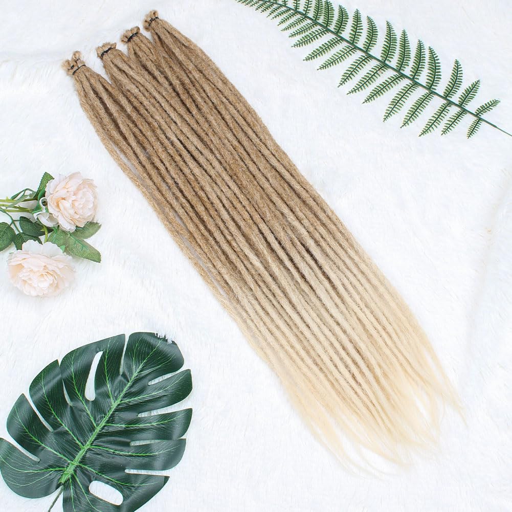 Kraler Dreadlock Extensions, 22 '' Brown to Blonde Synthetic Crochet Dreads Extensions 100% Handmade Single Ended Dreads Thin 0.