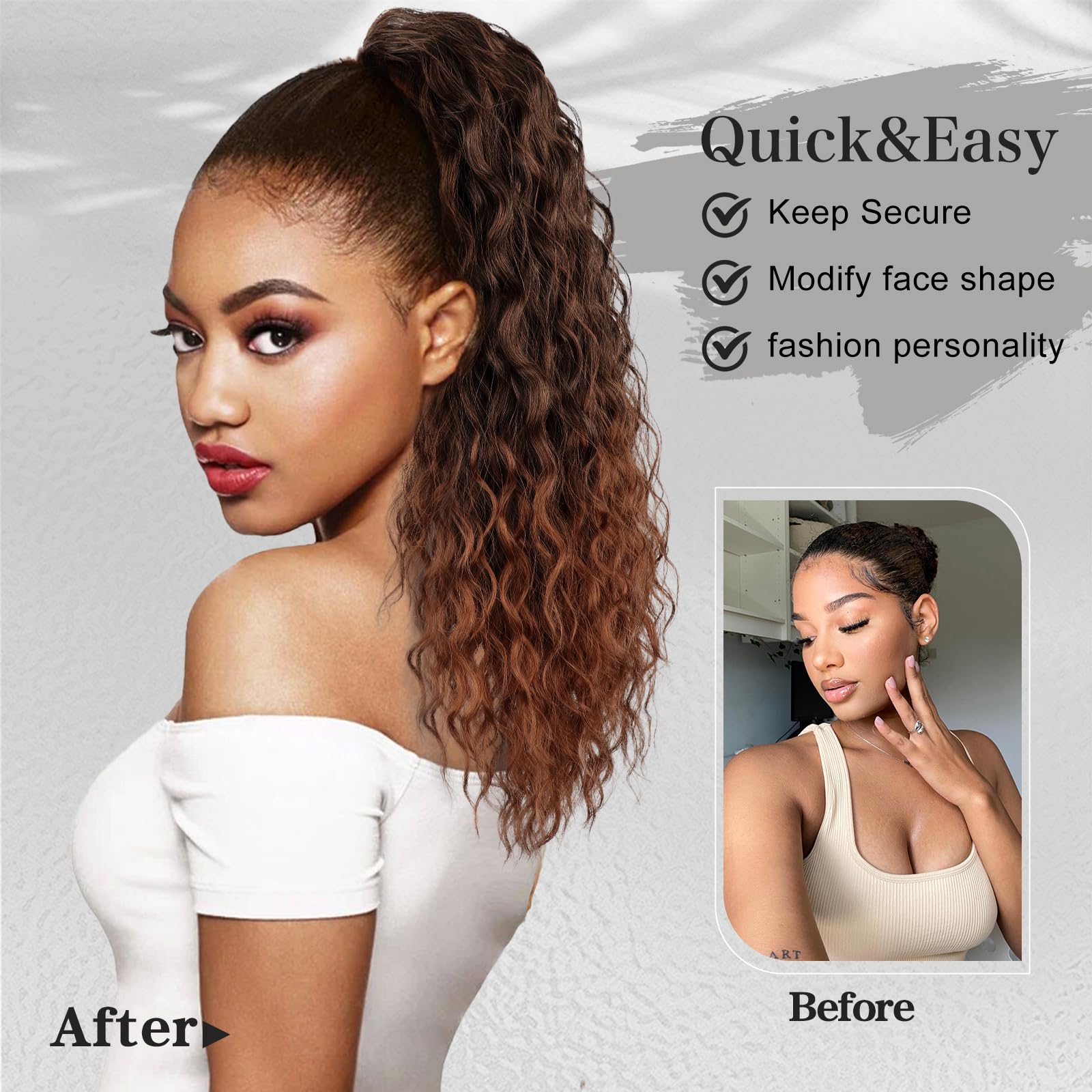 Freemeige Ponytail Extension For Black Women Drawstring Ponytail Long Curly Wavy Ponytail 20Inch Synthetic Clip In Ponytail Hair