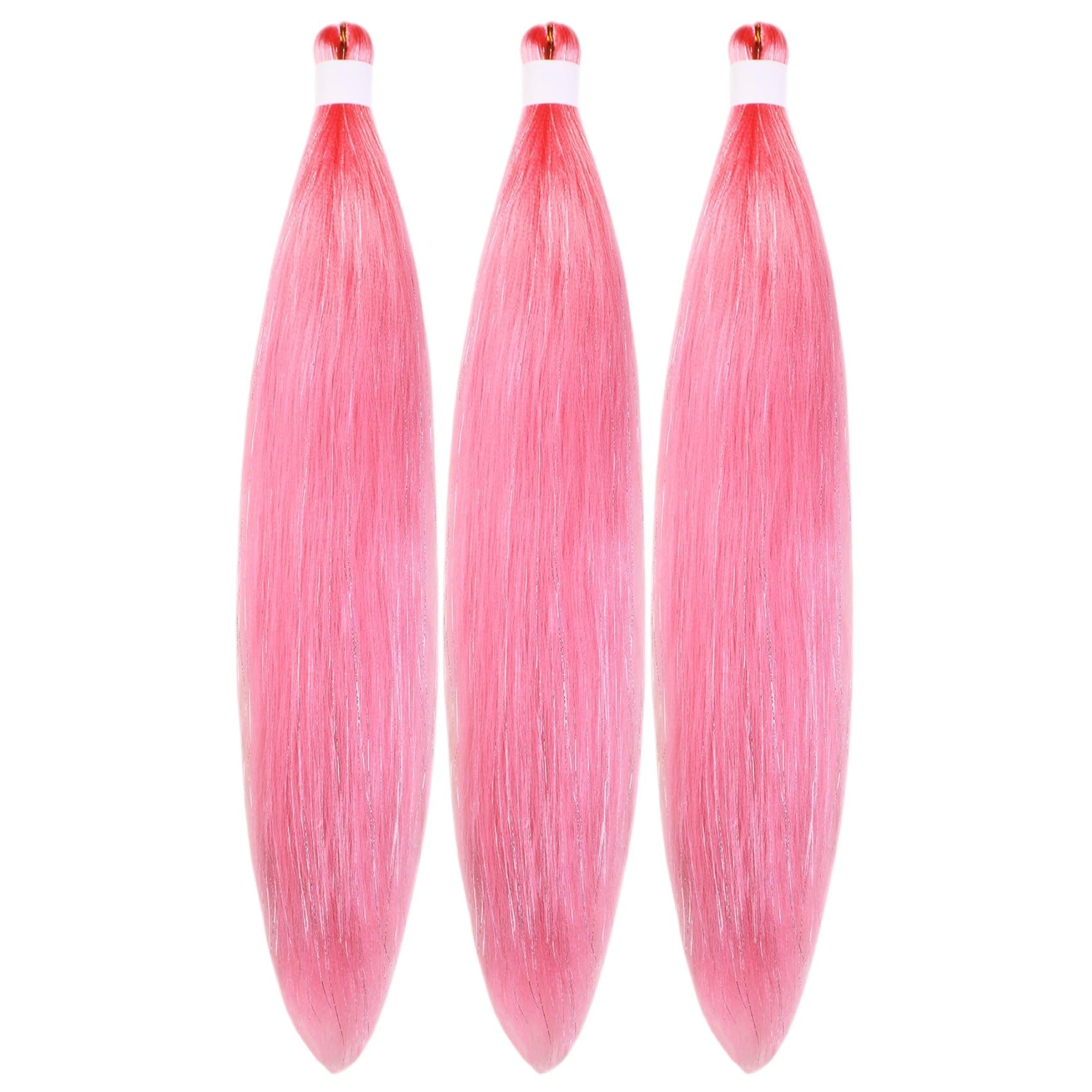 Gozill Pink Braiding Hair Pre stretched Sparkle Tinsel Prestretched Braiding Hair Kanekalon Ez braid Hypoallergenic Braiding Hai