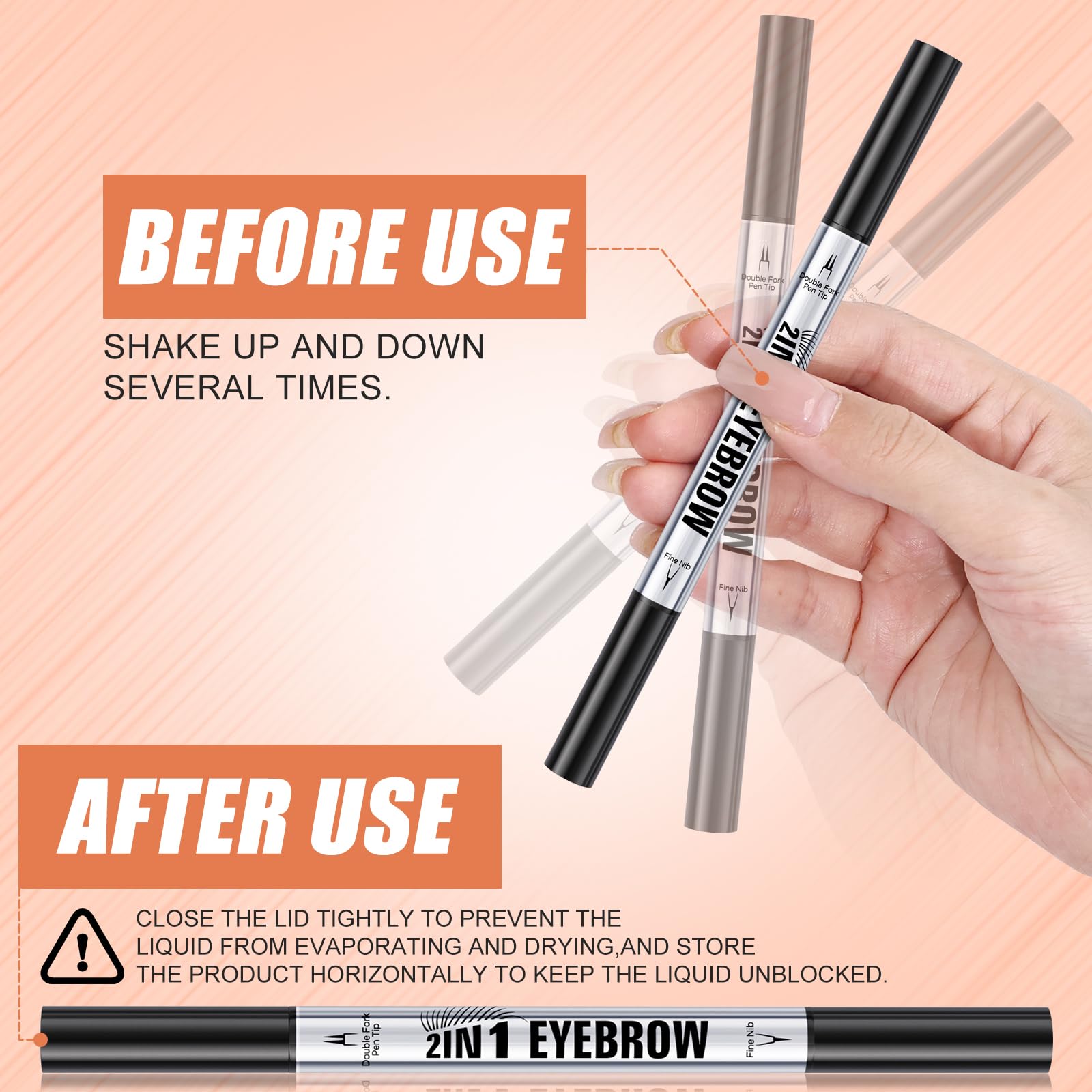 Microblading Eyebrow Pen, Eyebrow Pencil Brown Hair Like Natural Liquid Brow Contouring Pen, 2-in-1 Dual-Ended Long Lasting Eye