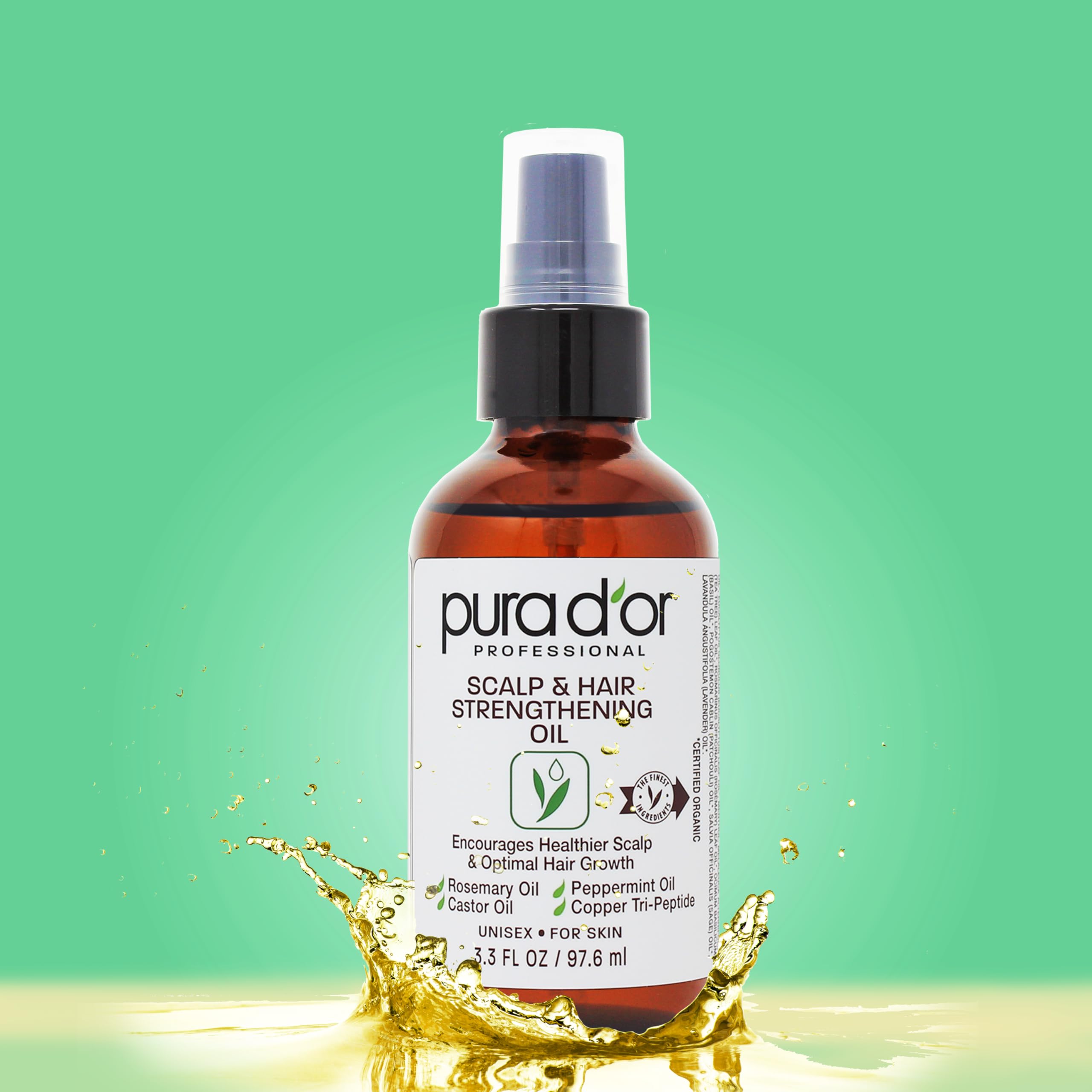 PURA D'OR Scalp & Hair Strengthening Oil (3.3oz x3 = 9.9oz) Supports Optimal Growth, Reduce Breakage, Nourish Roots for Healthie