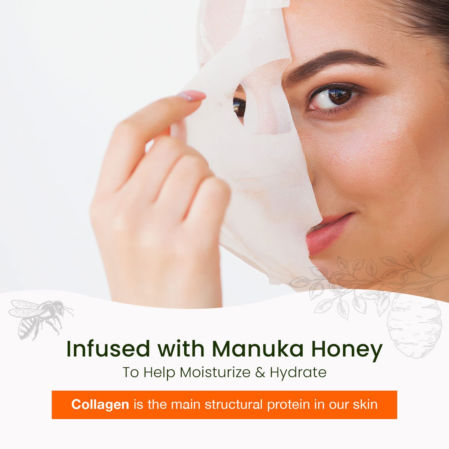 Natural Chemist Collagen & Manuka Honey Sheet Face Mask - Moisturizing, Anti-Aging & Skin Firming, Hydrating & Balancing Sheet M