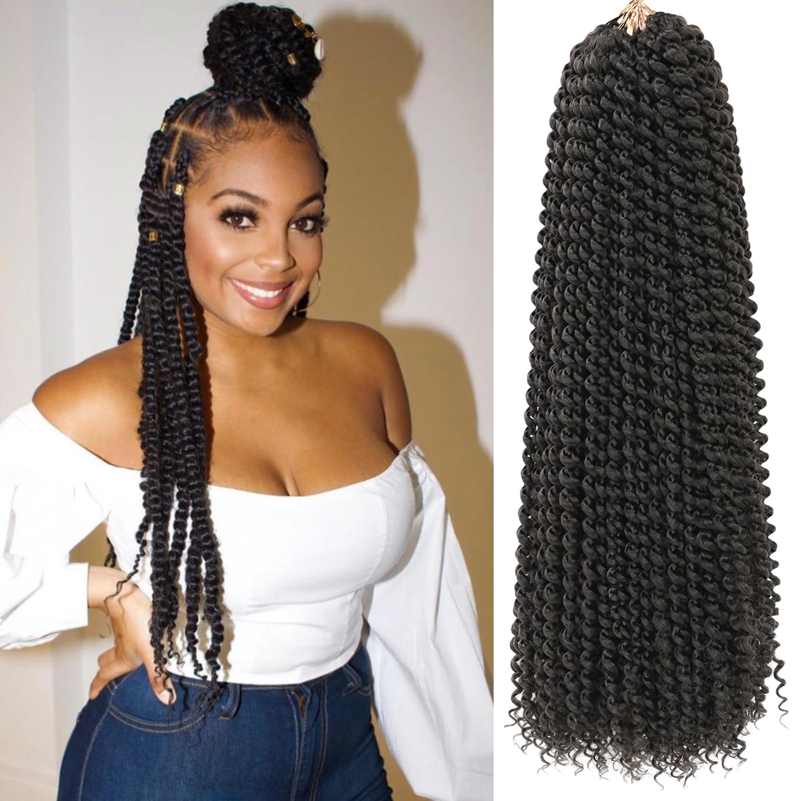Passion Twist Hair 18 Inch 8 Packs Water Wave Crochet Hair Curly Braiding Hair For Butterfly Locs Long Bohe Crochet Braids (18 I