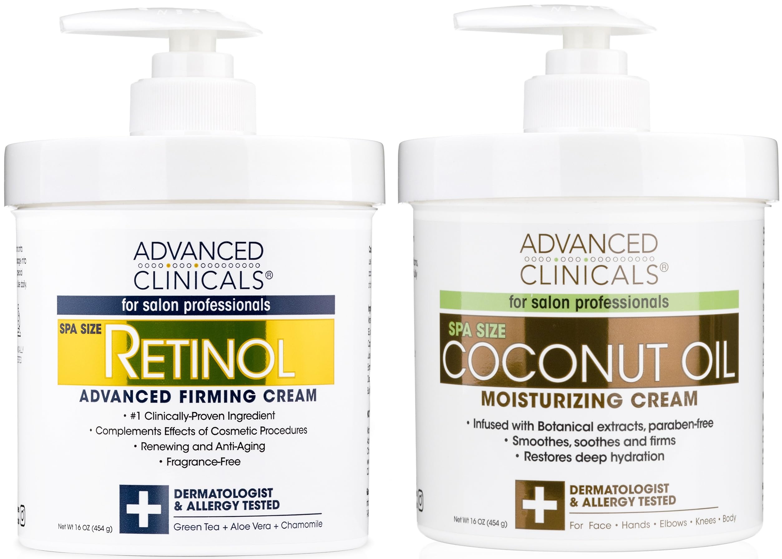 Advanced Clinicals Retinol Body Lotion + Coconut Oil Cream 2Pc Set | Moisturizer Face Lotion & Body Cream | Crepey Skin Care Tre