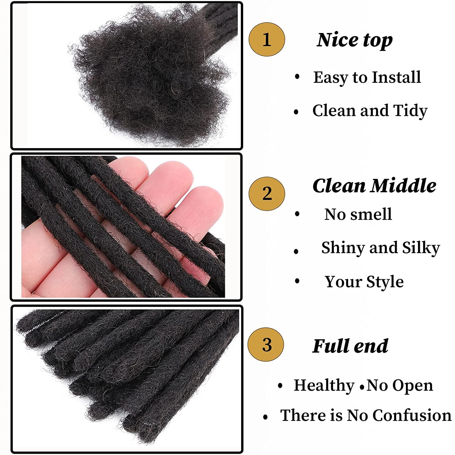 Loc Extension Human Hair 4 Inch 10 Strands 0.6Cm Width 100% Full Handmade Permanent Loc Extension Human Hair For Women/Men Can B