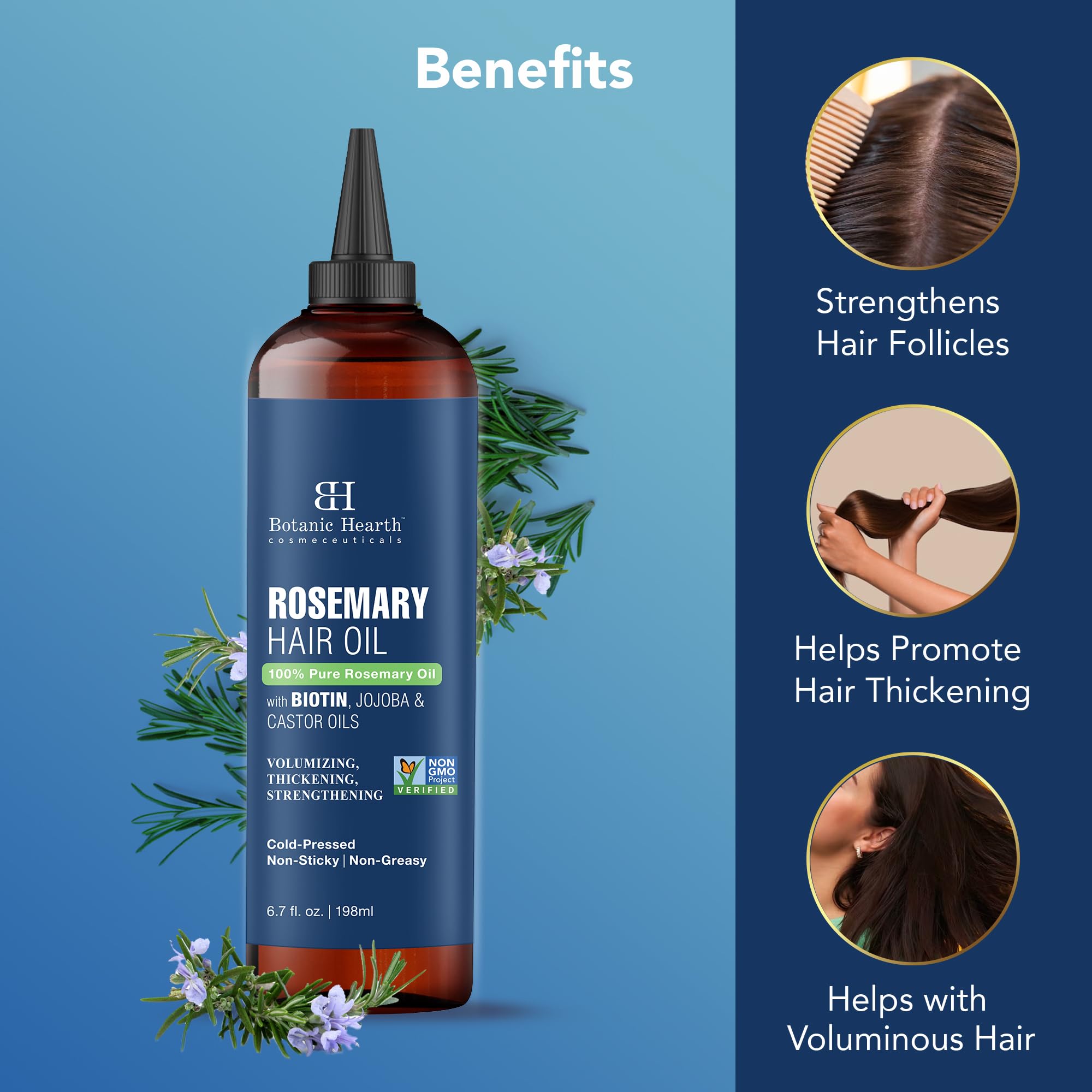 Botanic Hearth 100% Pure Rosemary Oil For Hair Growth Infused With Biotin | Hair Strenghtening Treatment | Nourishing & Volumizi