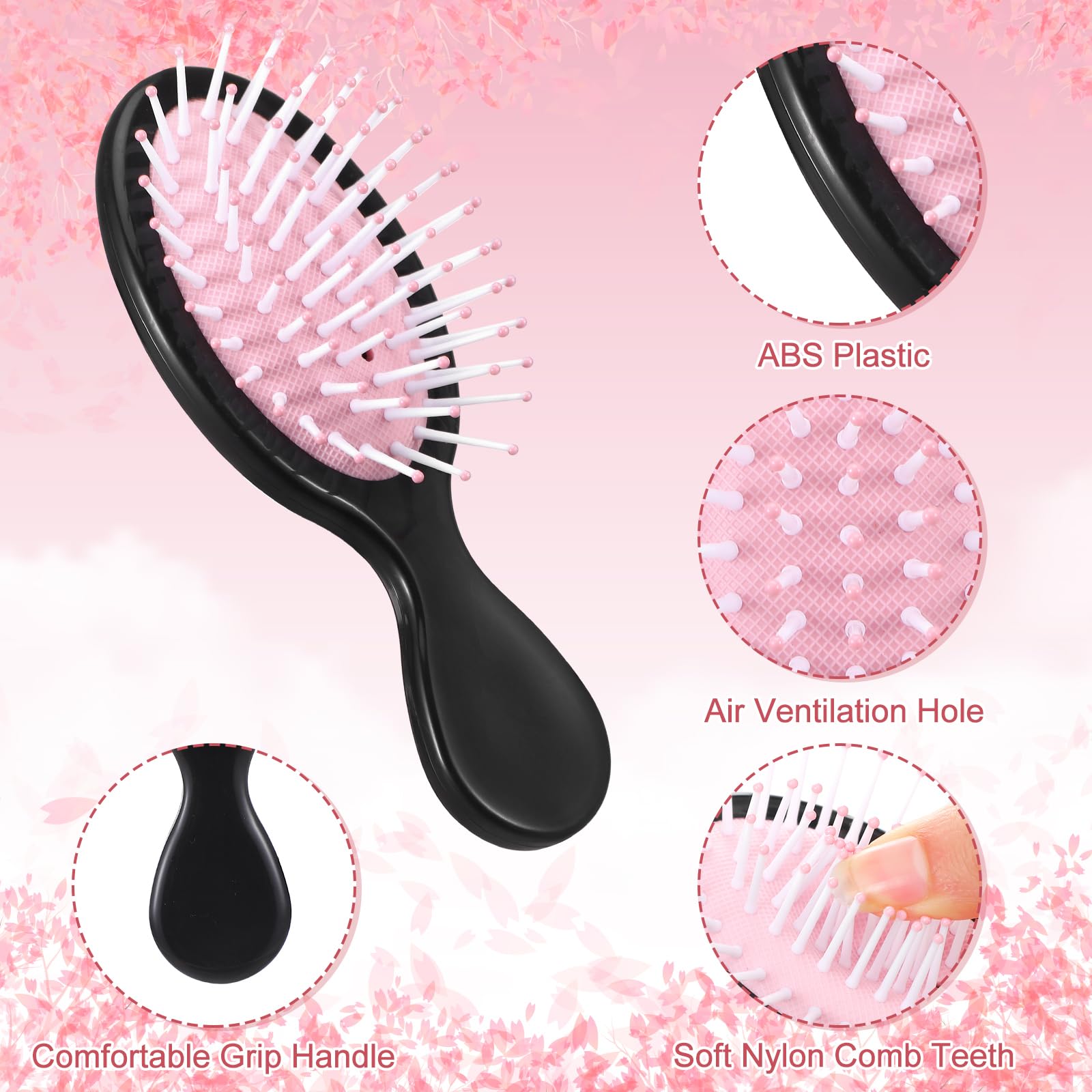 Meanplan 6 Pcs Mini Hair Brush with Bow Travel Detangling Brush Bulk Pink Coquette Small Hairbrush for Dry and Wet Hair Women