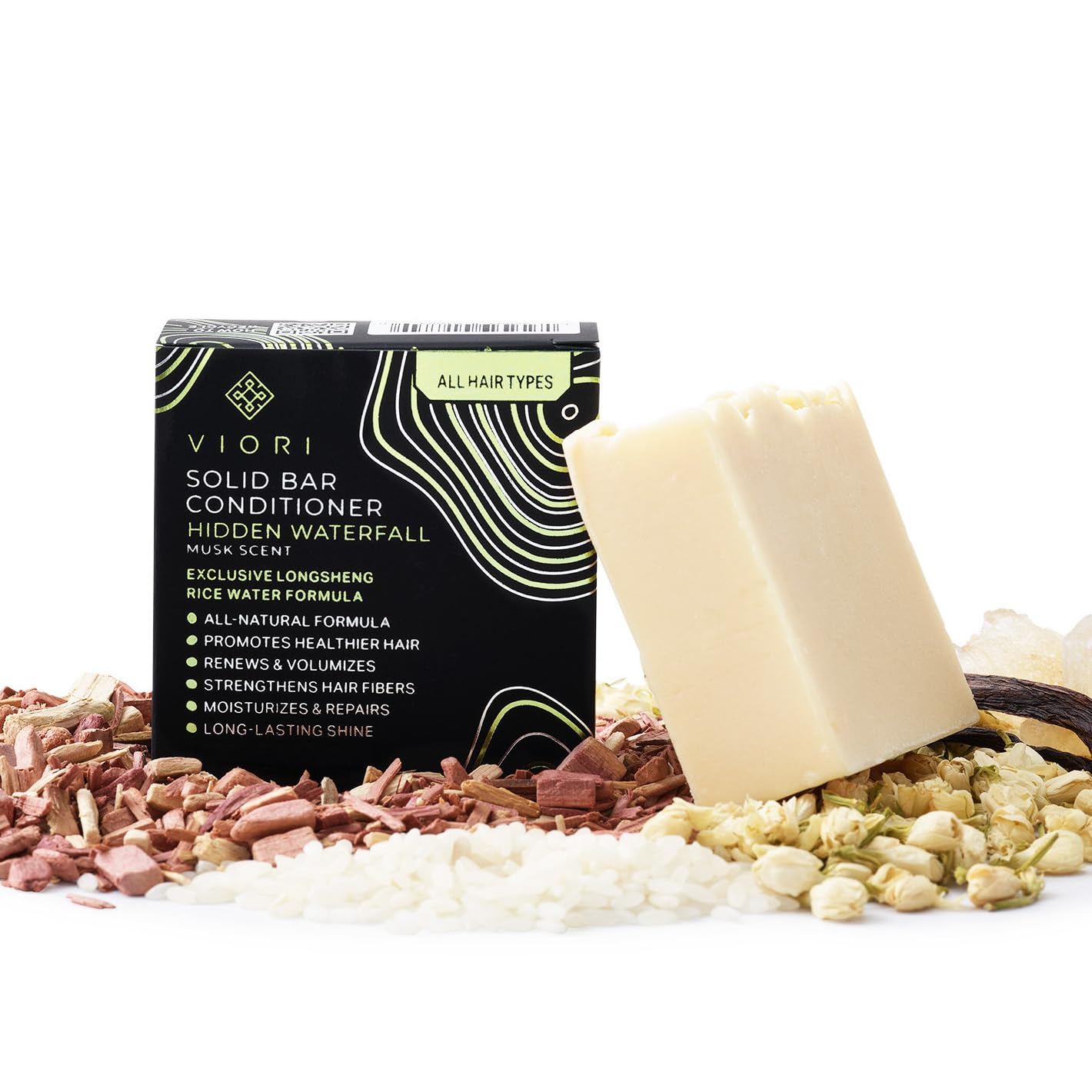 Viori Hidden Waterfall Conditioner Bar - Made With Rice Water And Vitamins For Hair Health - Handcrafted All Natural Conditioner