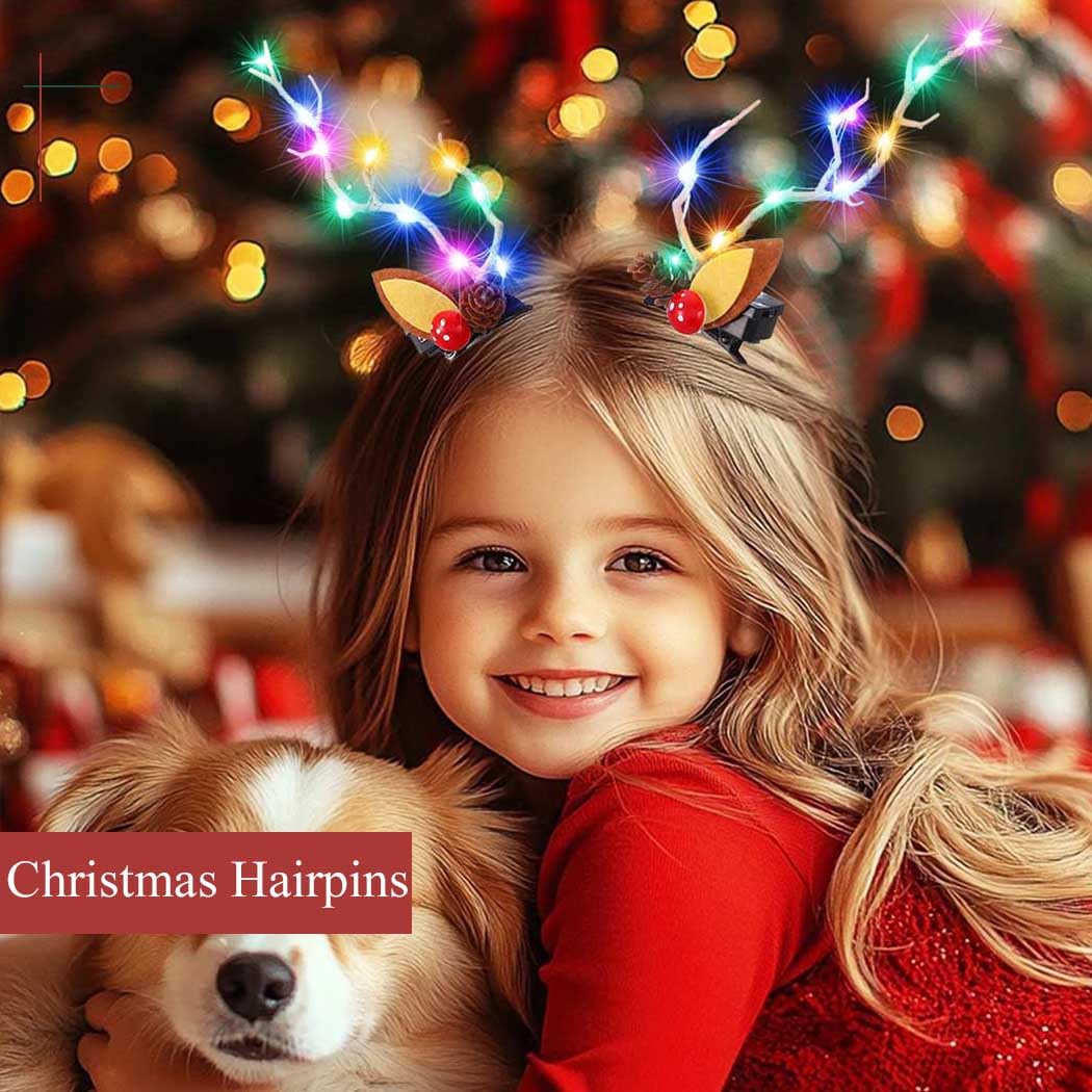 Bartosi Led Light Christmas Hair Clips Reindeer Antlers Xmas Hairpins