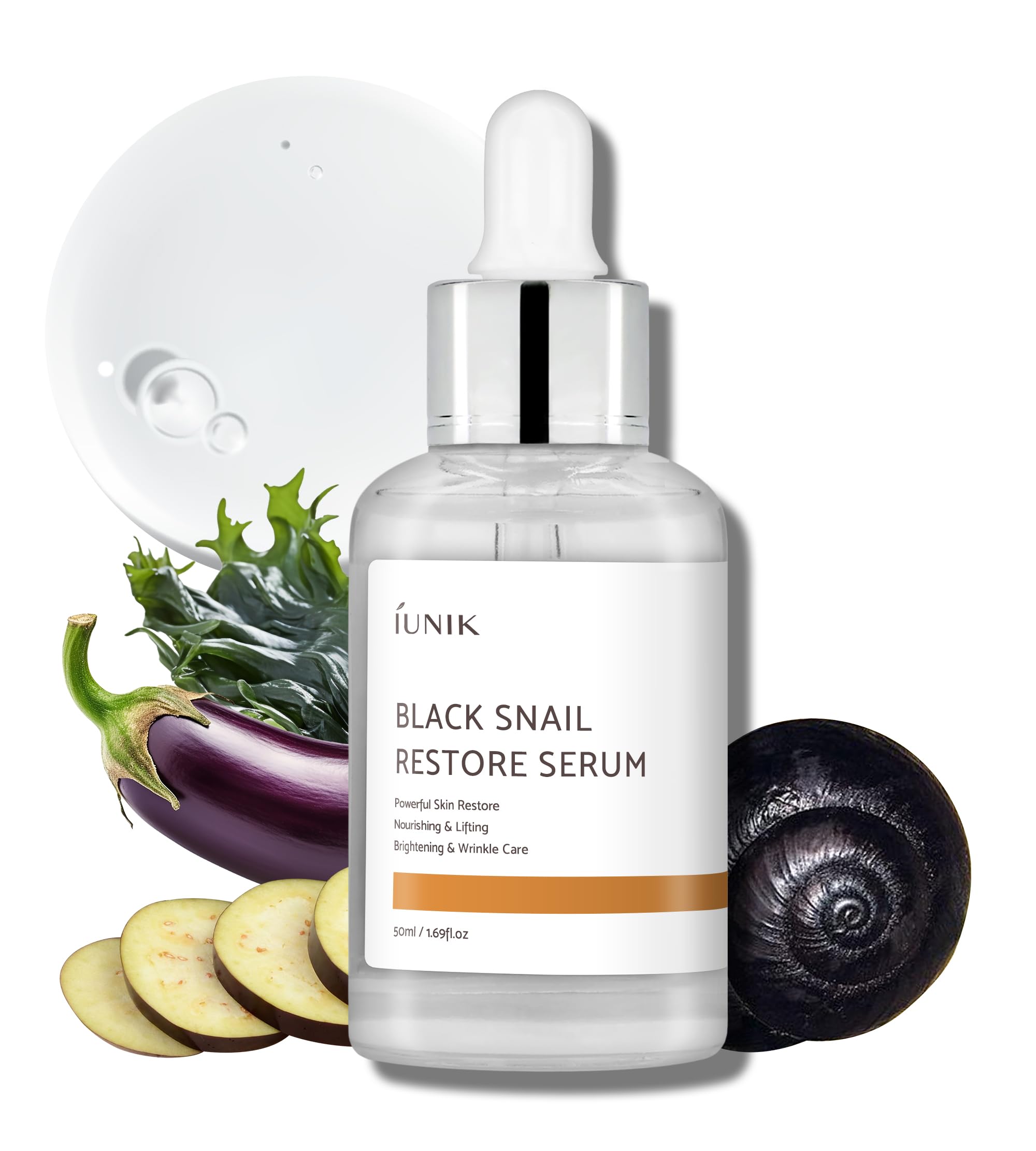 Iunik Black Snail Serum 70% W/Centella Asiatica Essence | Hydration Dark Spots Fine Lines | Oily Sensitive Acne-Prone Skin Korea