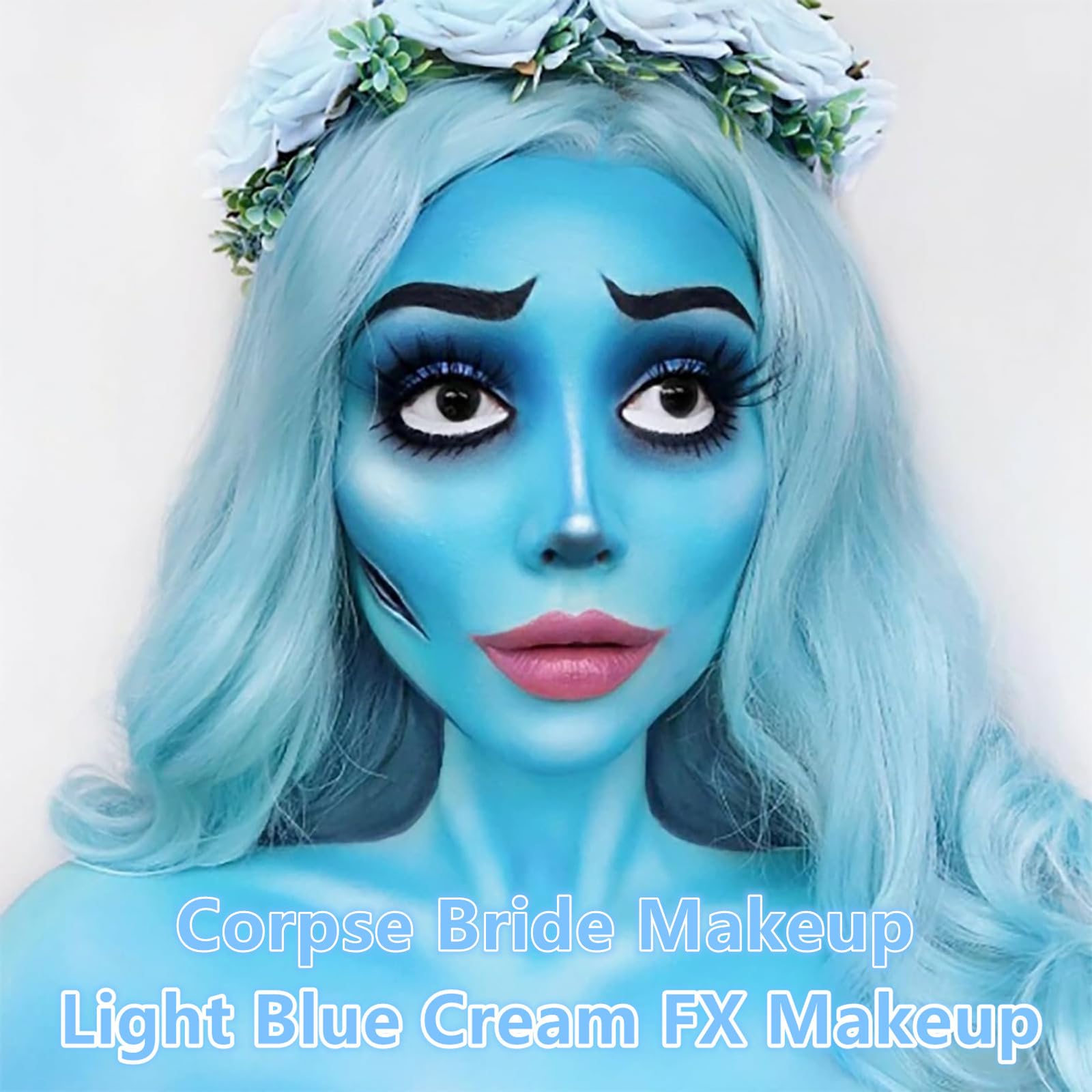 Go Ho Makeup Sky Blue Cream-Blendable Stick - Body Paint Professional Sfx Makeup,Safe Facepaint Nose&Lip Smacking For Halloween(