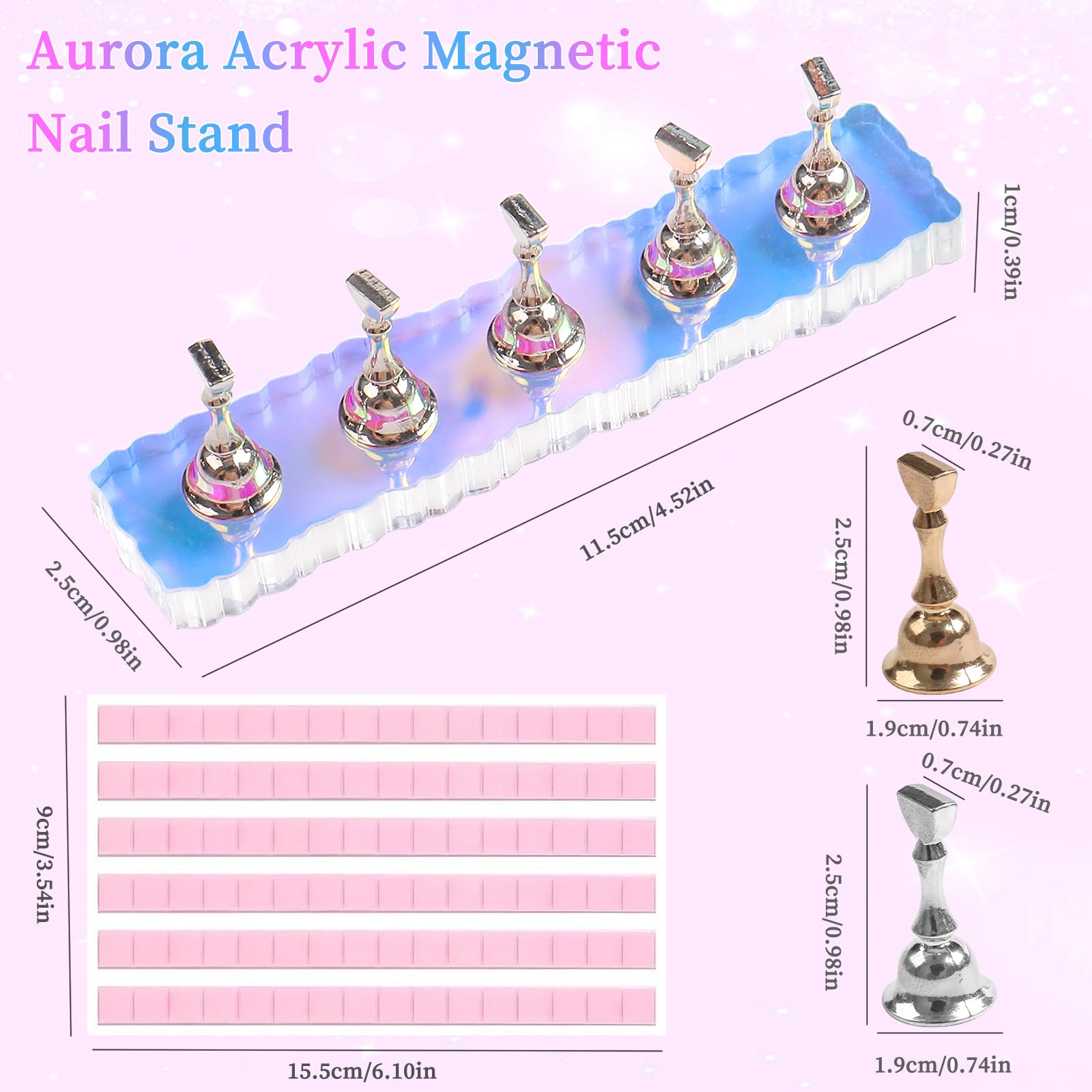 Angnya 2 Set Nail Stand, Aurora Nail Holder For Painting Nail Stand For Press On With 96 Pcs Reusable Sticky Putty Nail Display