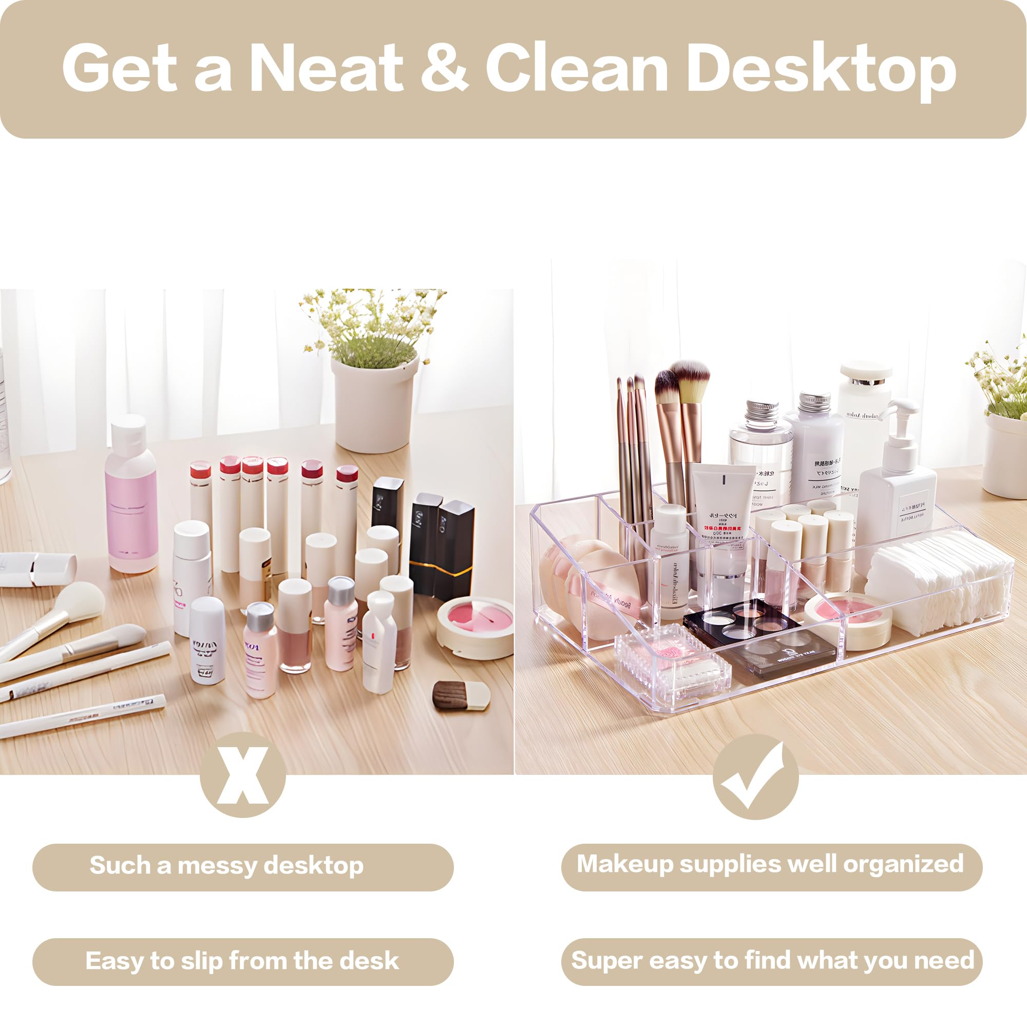 PeoTRIOL Clear Makeup Organizer, Makeup Brushes Storage Case, Cosmetic Display Case Tray, Tiered Skincare Organizer, Acrylic Lip