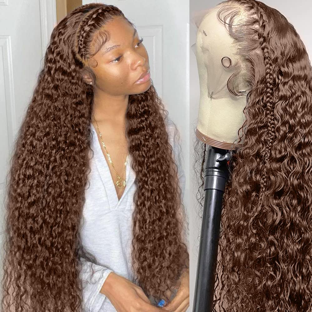 Mongolian Curly Lace Front Wigs Human Hair 200% Density 13x6 Auburn Brown HD Transparent Lace Front Wigs Human Hair for Women Wi