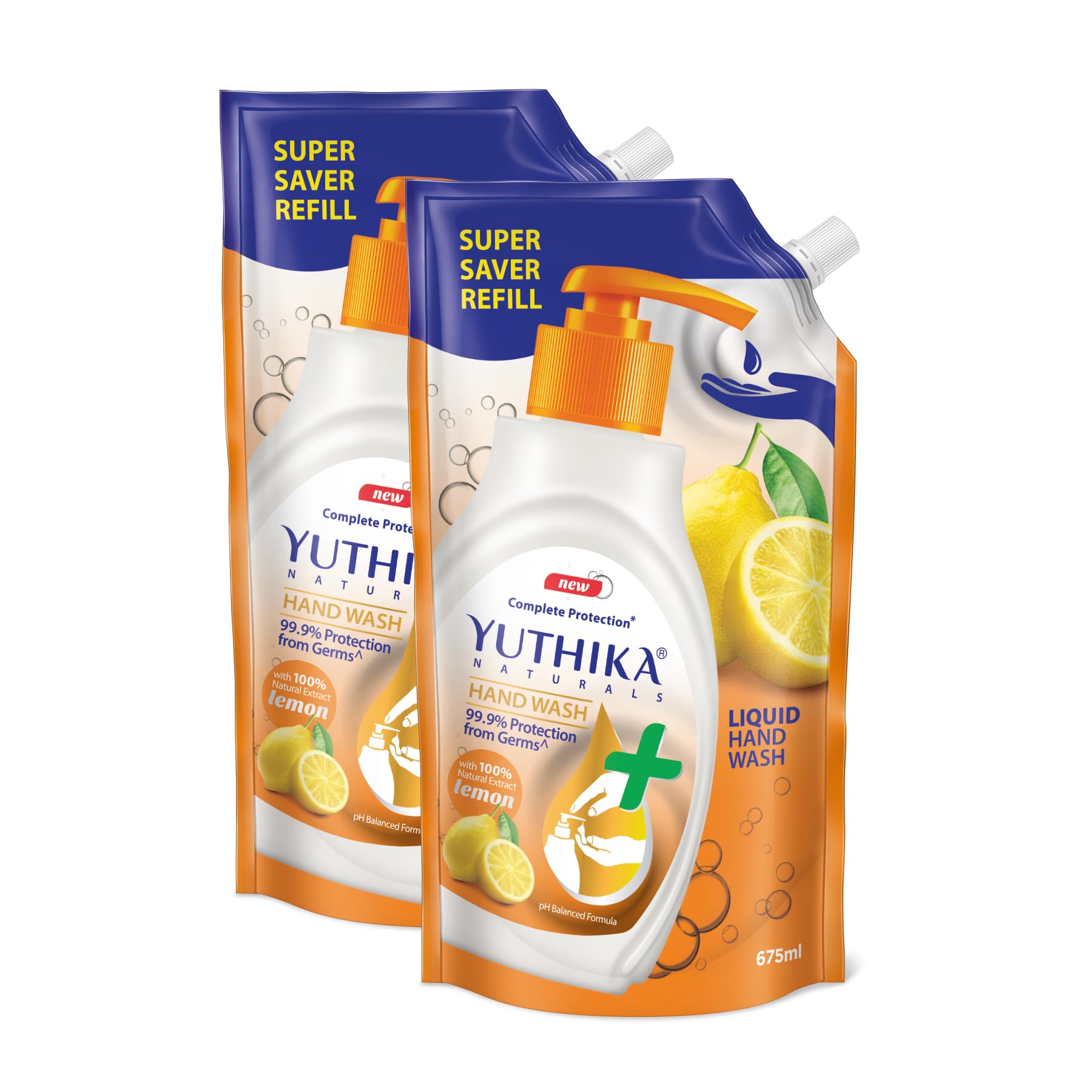 Yutika Lemon Handwash Refill 750Ml Pack Of 2, Ph Balanced Formula, Complete Germ Protection, Liquid Hand Wash With 100% Natural 