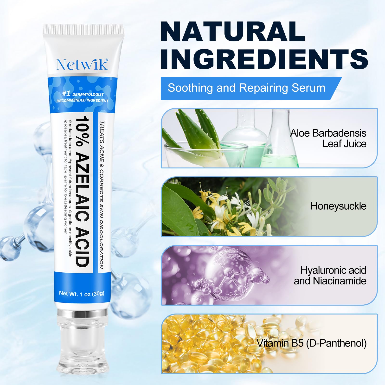 Azelaic Acid 10% Cream for Face - Acne Cream for Rosacea Reducing Relief Pimple Breakouts Blackhead Pigmentation and Redness - A