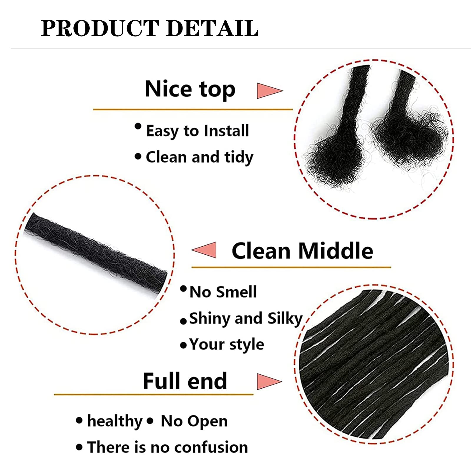 4 Inch Loc Extension Human Hair 100 Strands 0.2Cm Width 100% Full Handmade Permanent Loc Extension Human Hair For Women/Men Can