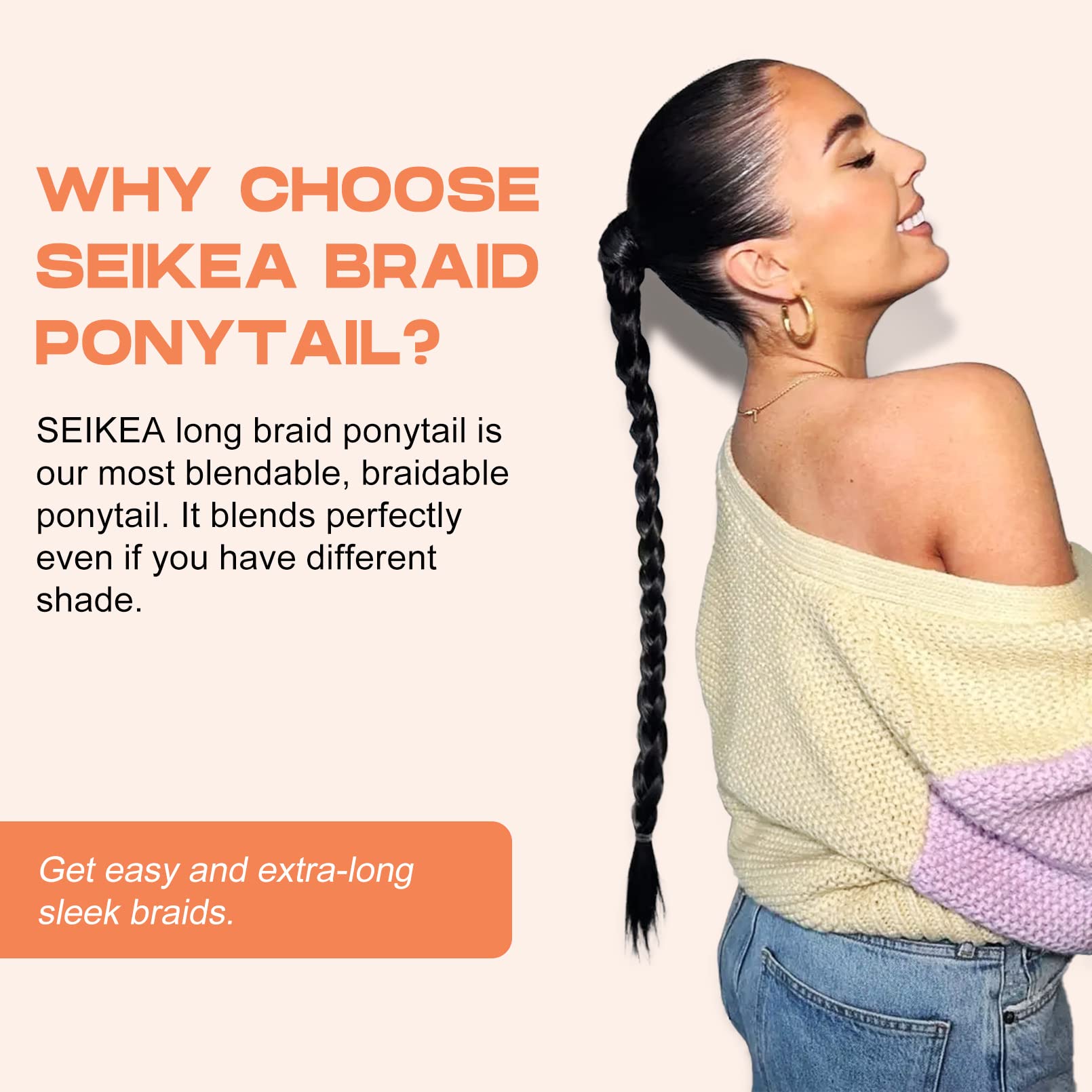 Seikea 2Pcs Long Braid Ponytail Extension With Hair Tie Long Straight Wrap Around Hair Extensions Ponytail Soft Synthetic Hair D