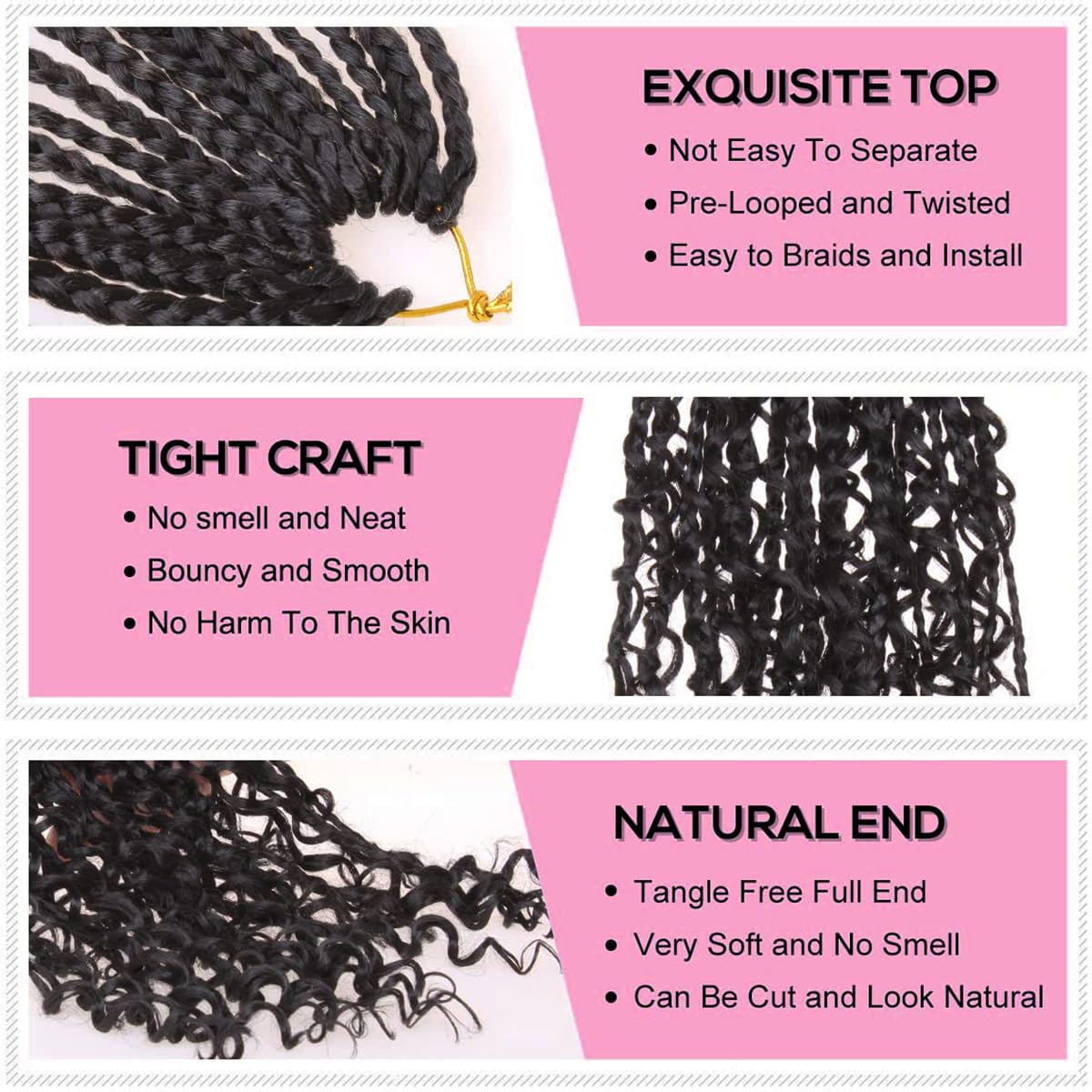 Cookoo 24 Inch Goddess Box Braids Crochet Hair For Black Women 8 Pack Bohemian Hippie Box Braids Pre-Looped Crochet Hair With Cu