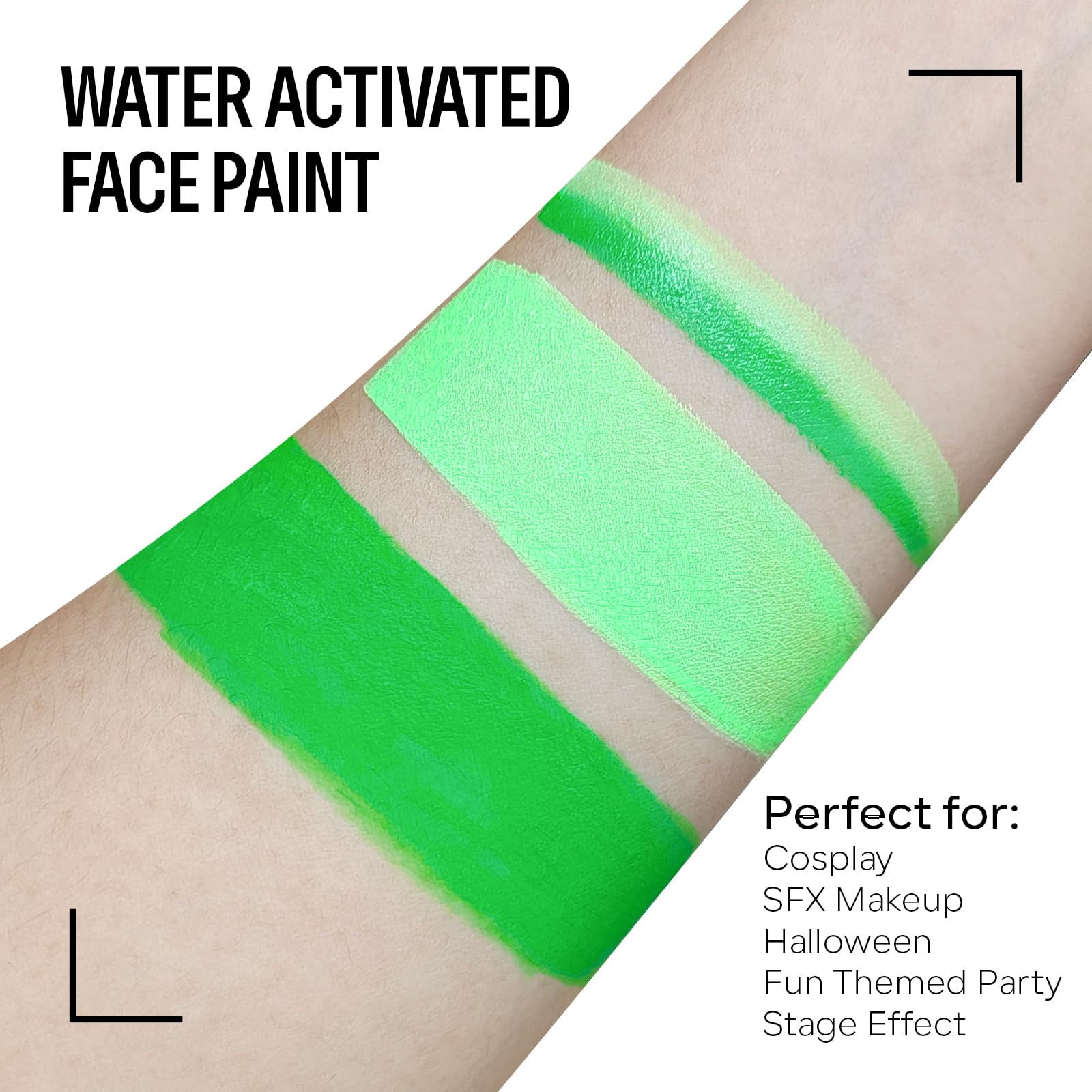 Freeorr Green Face Body Paint Makeup Foundation 30G, Water Activated Dark Green/Light Green Cream To Powder Face Body Paint For