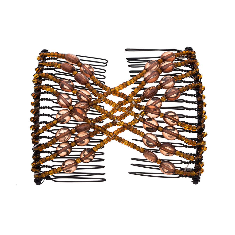 LOVEF 3Pcs Magic Hair Comb Ladies Bead Stretchy Women Hair Combs Professional Double Magic Slide Metal Comb Clip Hairpins