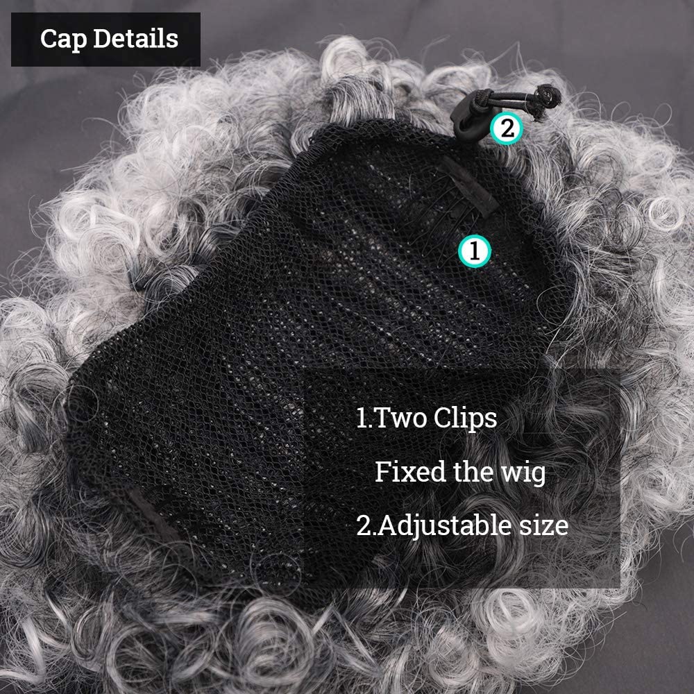 Yinmei Baibian Grey Afro Puff Drawstring Ponytail Hair Extensions 6 Inch Synthetic Hair for Black Women (1B/Grey)