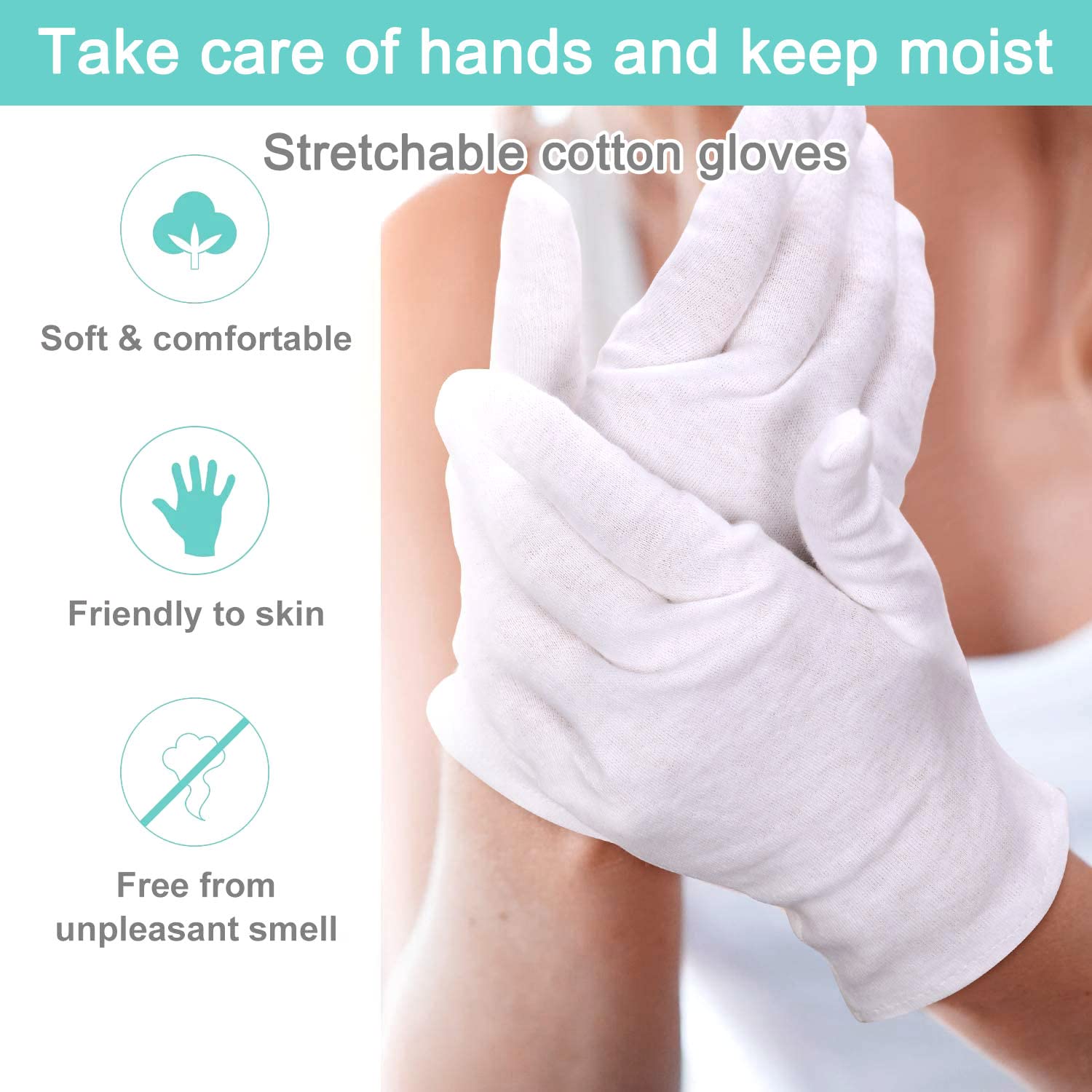 Cotton Kids Gloves - 24pcs Soft White Moisturizing Eczema Gloves for Dry Hands SPA Inspection (X-Small)