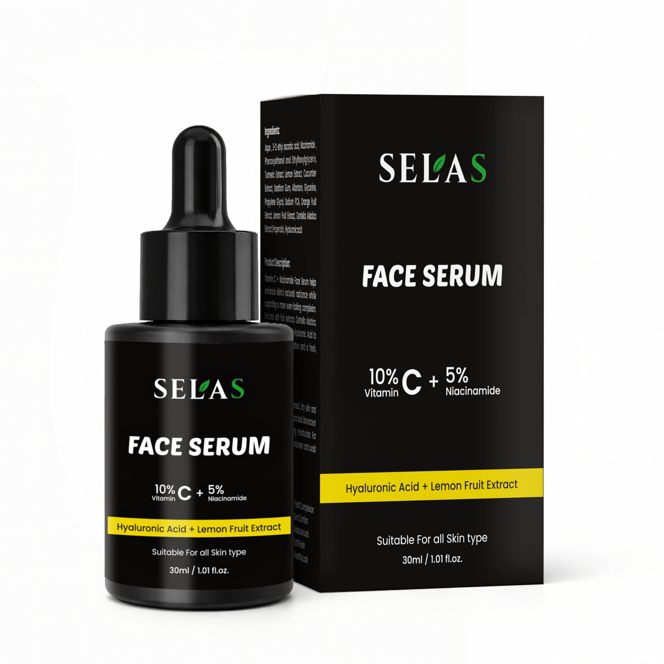 Selas Vitamin C Face Serum For Glowing Skin | With Niacinamide And Hyaluronic Acid | Remove Dark Spots, Pigmentation| For All Sk