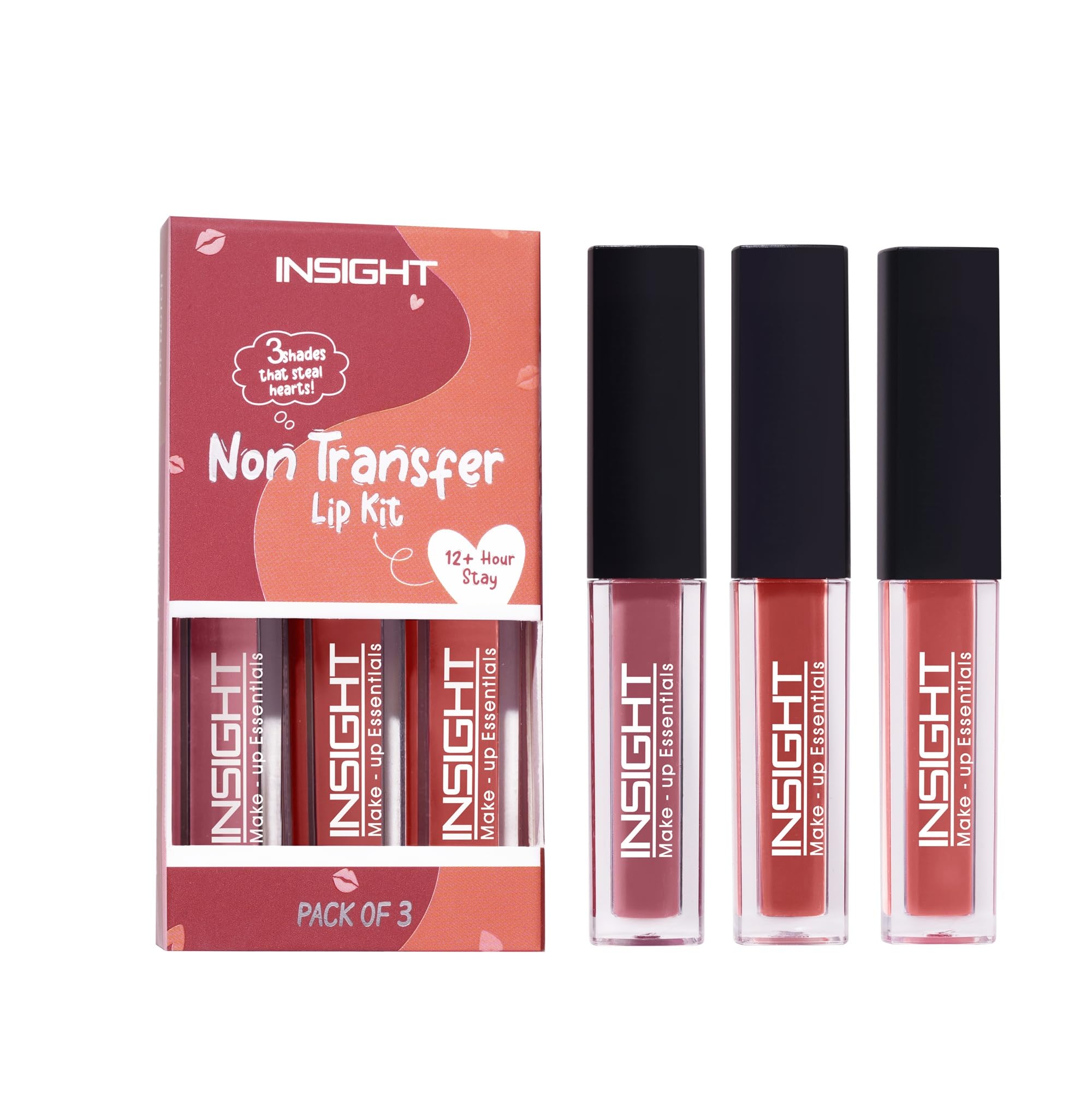 Insight Non Transfer Liquid Lipstick Kit  Nudes (Pack Of 3) | Waterproof | Matte Finish | Transfer & Smudge Proof | Lightweight