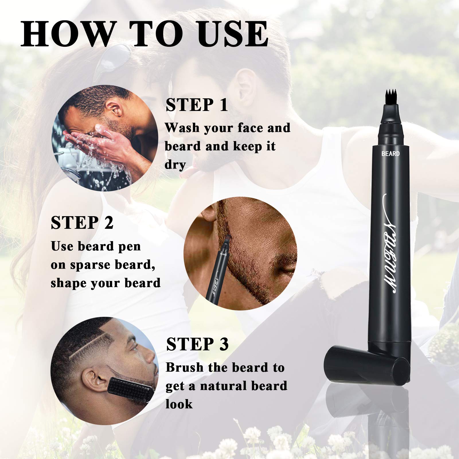 Beard Pencil Filler For Men - Sweat Proof, Water Resistance, Long Lasting & Natural Finish Barber Pencil, Enhance Facial Hair, M