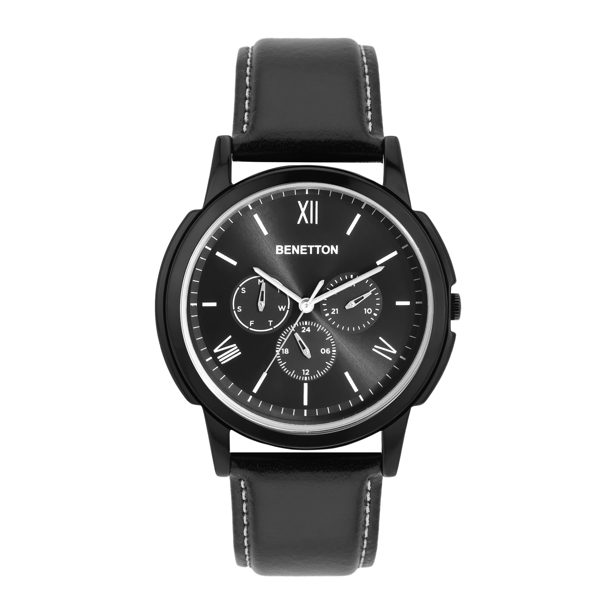 United Colors Of Benetton Men Black Round Brass Dial Analogue Watch Uwucg0803