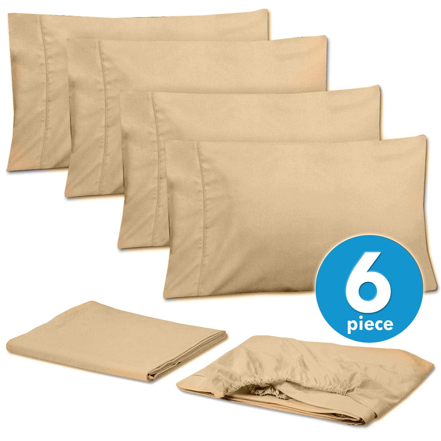 cal King Size Bed Sheets - 6 Piece 1500 Supreme collection Fine Brushed Microfiber Deep Pocket california King Sheet Set Bedding