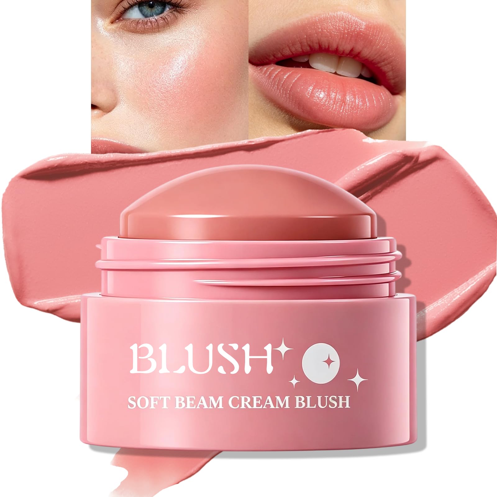 Wugbc Coral Pink Cream Blush for Cheeks & Lips, Bluidable Creamy Texture