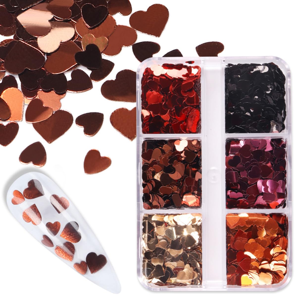 Heart Nail Glitter Sequins 3D Holographic Metallic Nail Flakes Gold Red Black Love Heart Nail Sequins Decals Valentine'S Day Nai