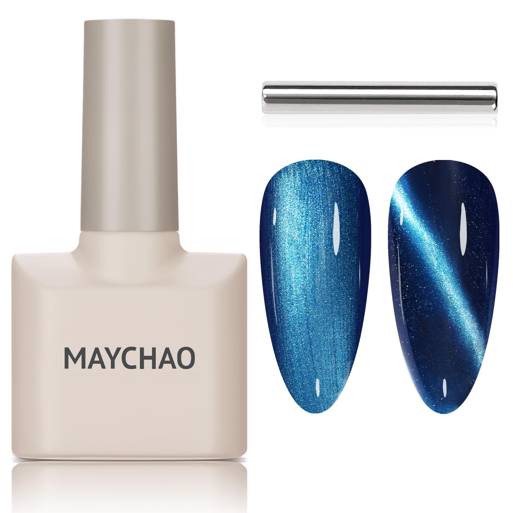 Maychao 15Ml Cat Eye Gel Nail Polish 1Pc Sea Blue Shimmer Gel Polish With Magnet Soak Off Holographic Magnetic Nail Polish For N