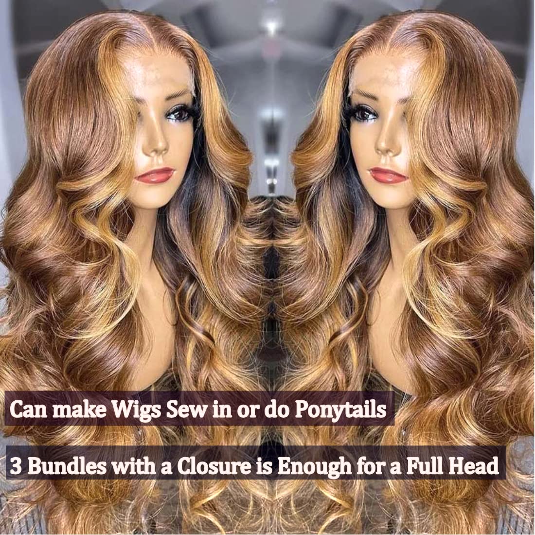Unice Honey Blonde Highlight Body Wave Human Hair Weave 1 Bundle 14 Inch, Brazilian Remy Hair Dark Root Ombre Blonde Human Hair