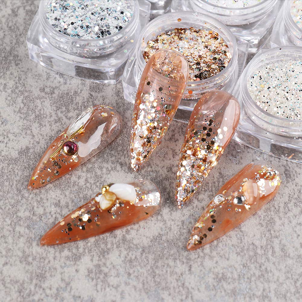 Holographic Nail Art Kits 6 Boxes 3D Glitter Metallic Shining Flakes Acrylic Powder Dust Sequins Decoration Holographic Manicure