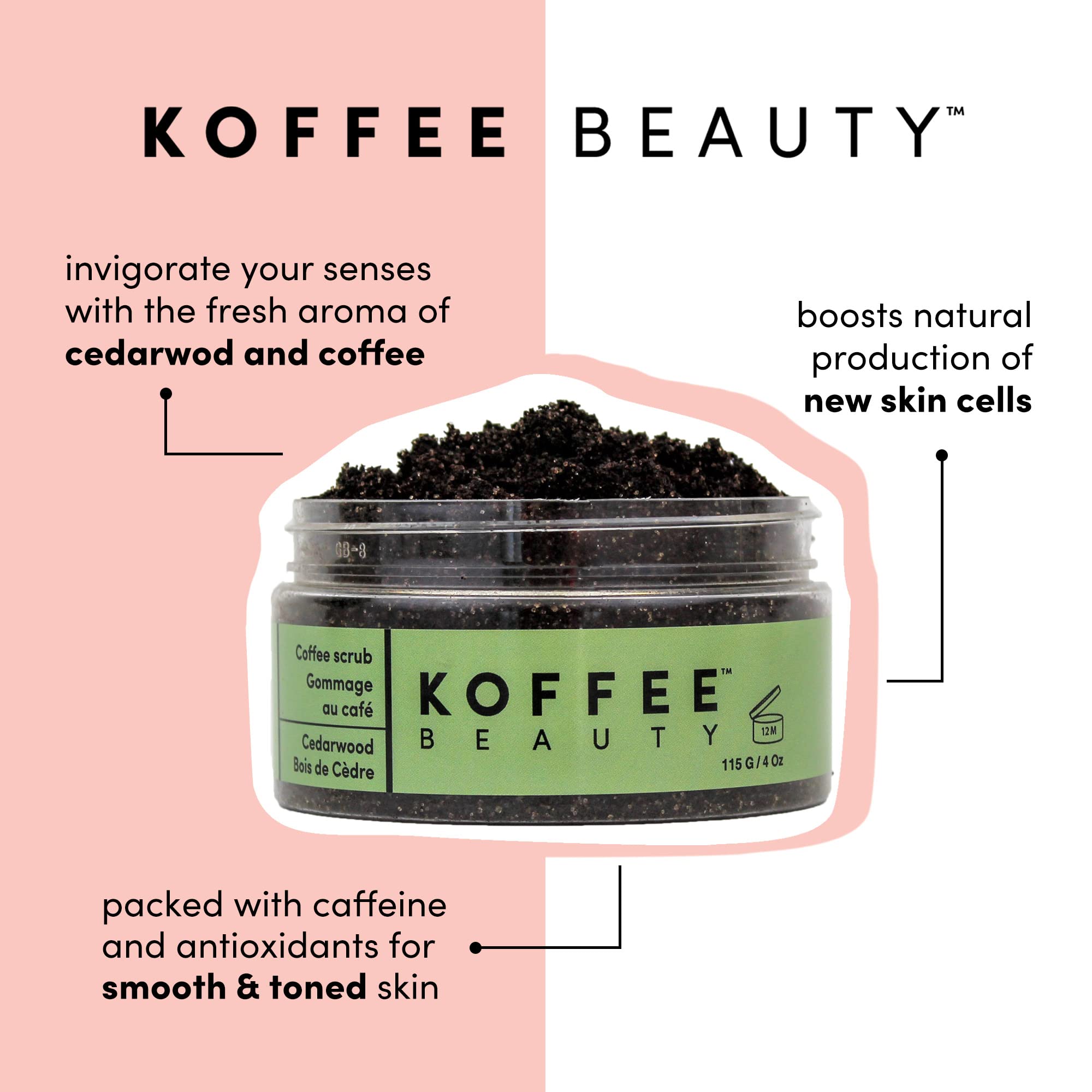 Koffee Beauty Cedarwood Coffee Scrub - Exfoliating Body And Face Scrub - Polish And Smooth Skin With Ease - Invigorate Senses Wi