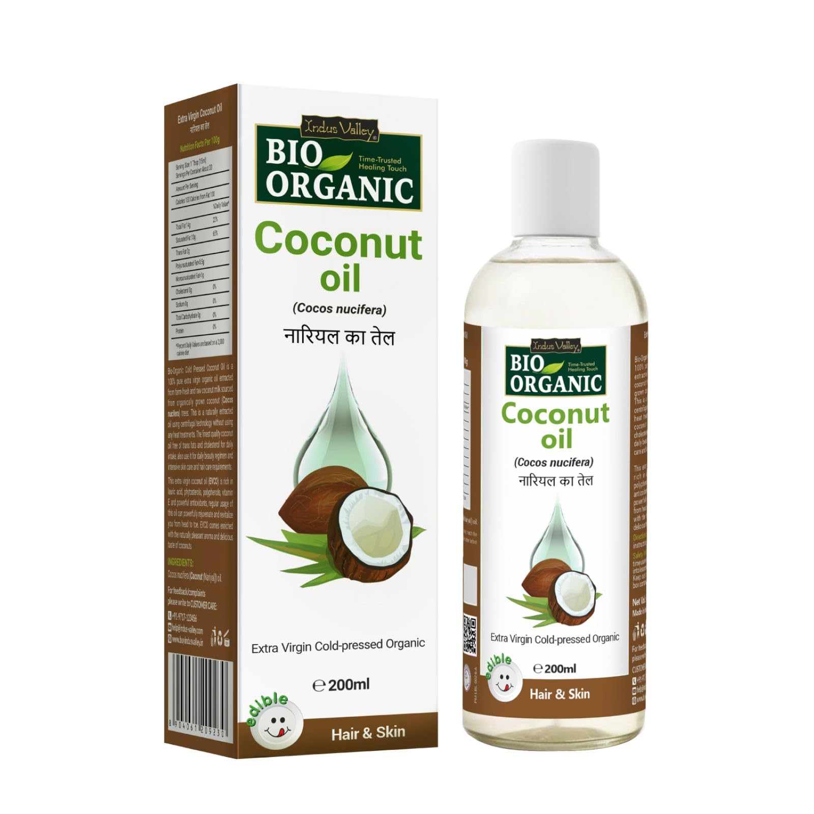 Indus Valley Bio Organic Extra Virgin Organic Cold Pressed Coconut Oil For Hair And Skin Care Pure Oil Extracted From Freshly Dr
