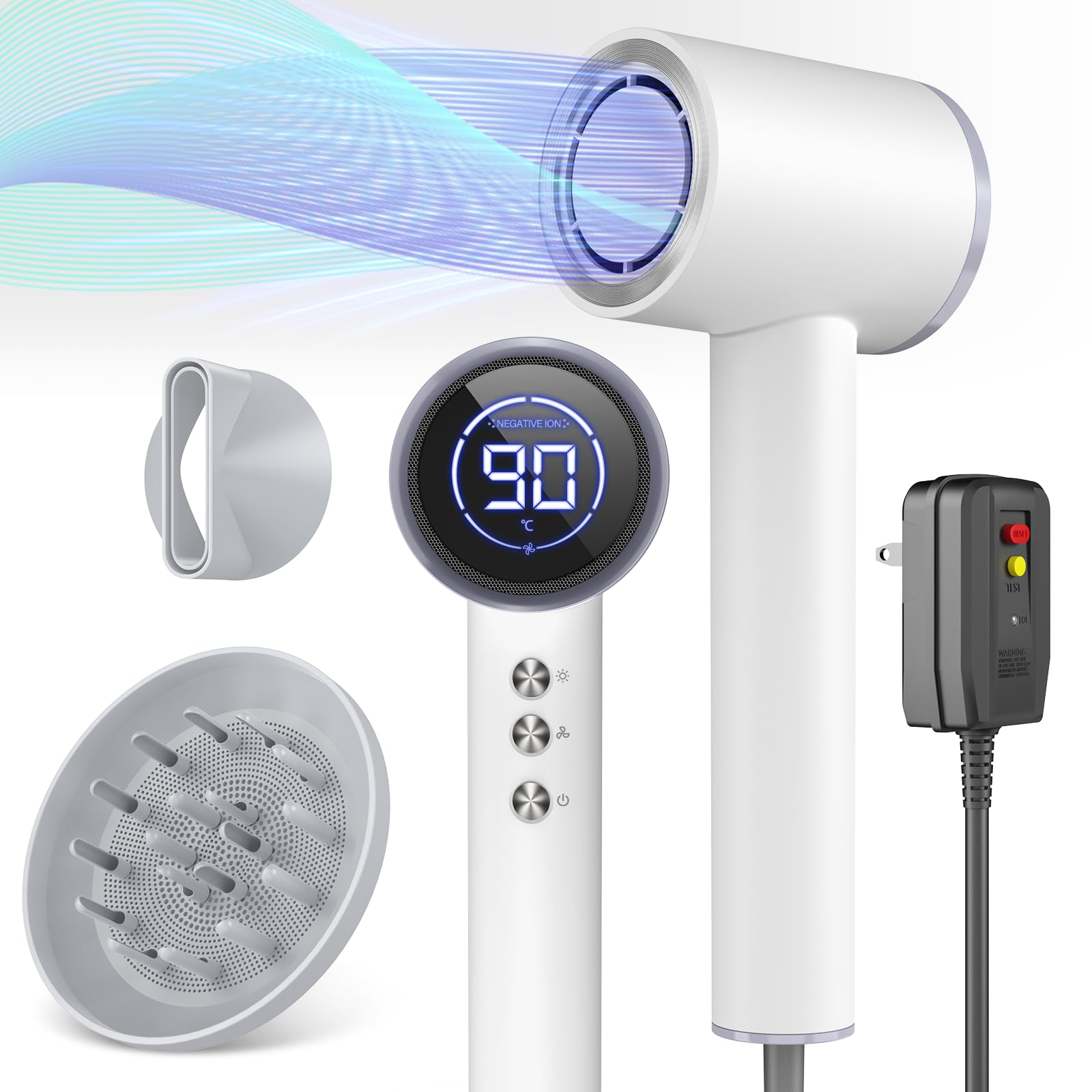 Hair Dryer Blow Dryer With Diffuser, 110000Rpm High-Speed Professional Blow Dryer For Fast Dry, Ionic Hair Dryer With Magnetic N