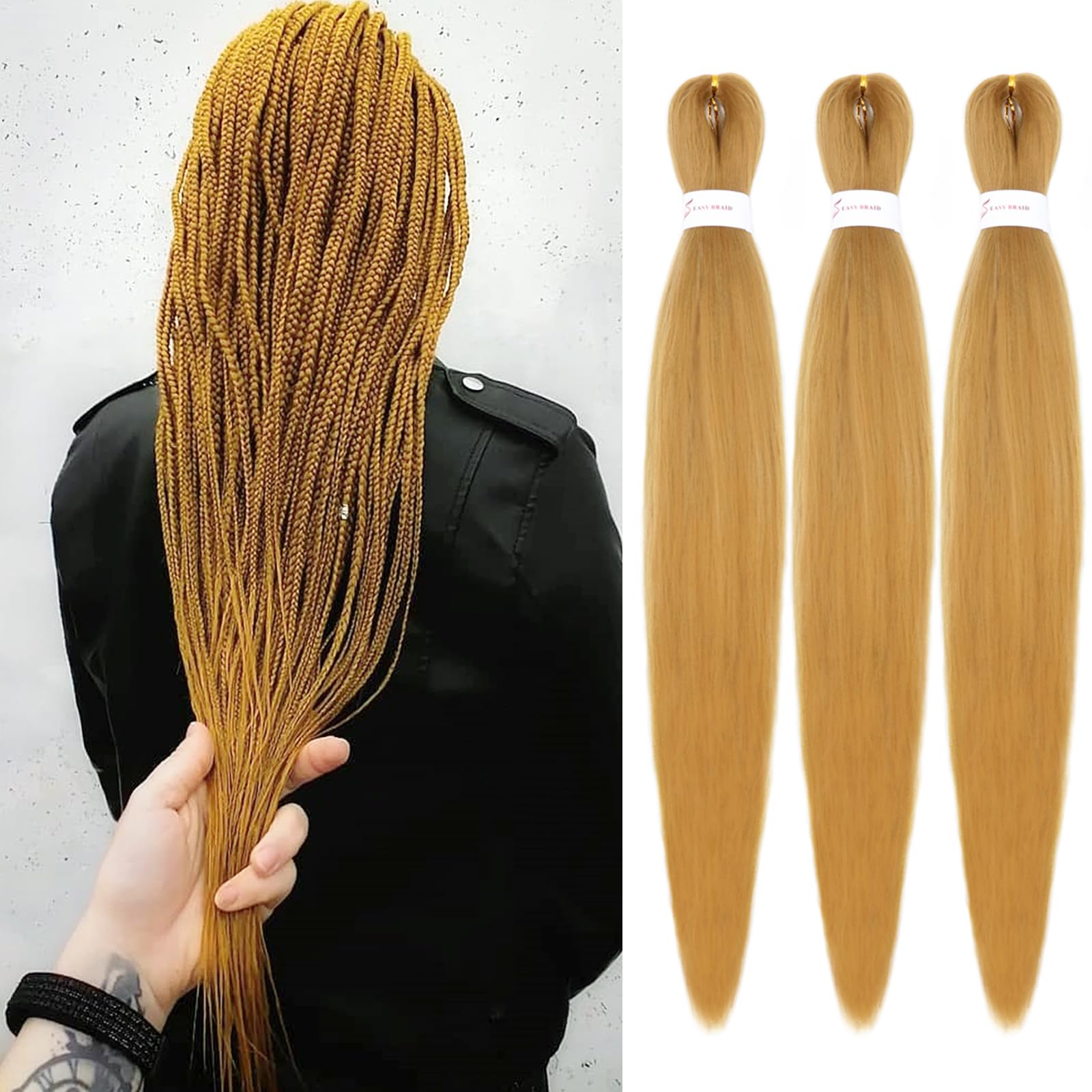 Iximii 27# Pre Stretched Braiding Hair 20 Inch 3 Packs Pre-Stretched Kanekalon Hair Honey Blonde Color Straight Crochet Braids S